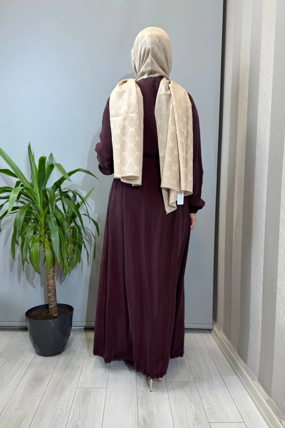 Misswhence Fermuar Detaylı İpek Ferace Bordo 39501