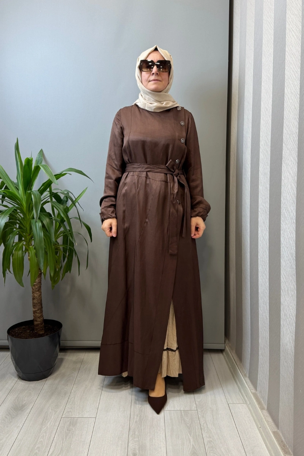 Misswhence İpek Keten İkili Elbise Kahve 39806