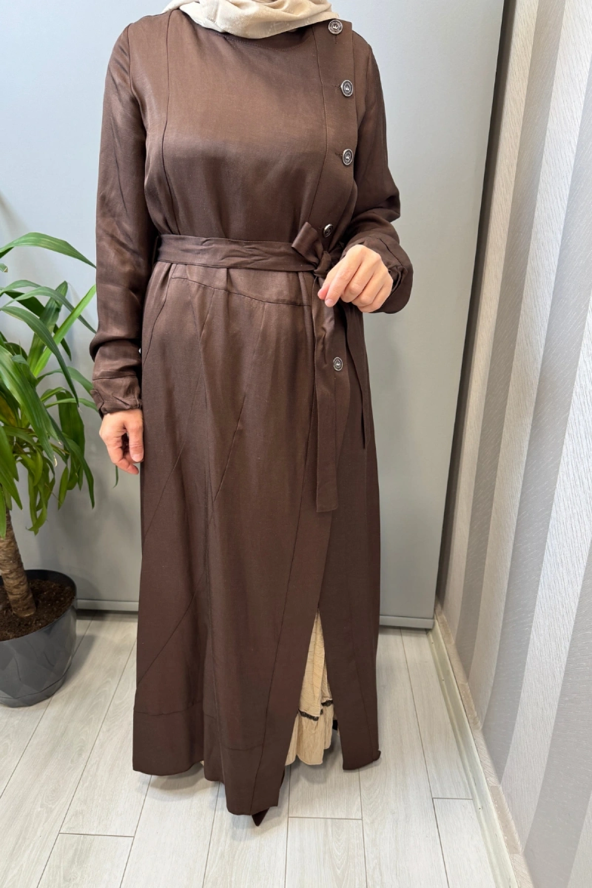 Misswhence İpek Keten İkili Elbise Kahve 39806