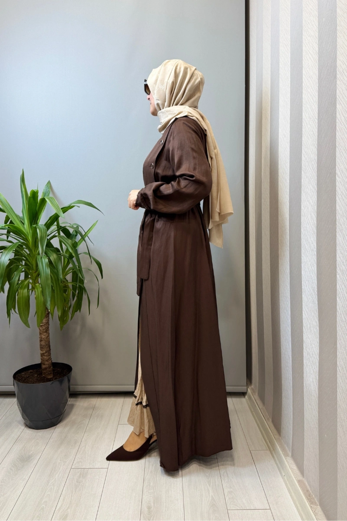 Misswhence İpek Keten İkili Elbise Kahve 39806