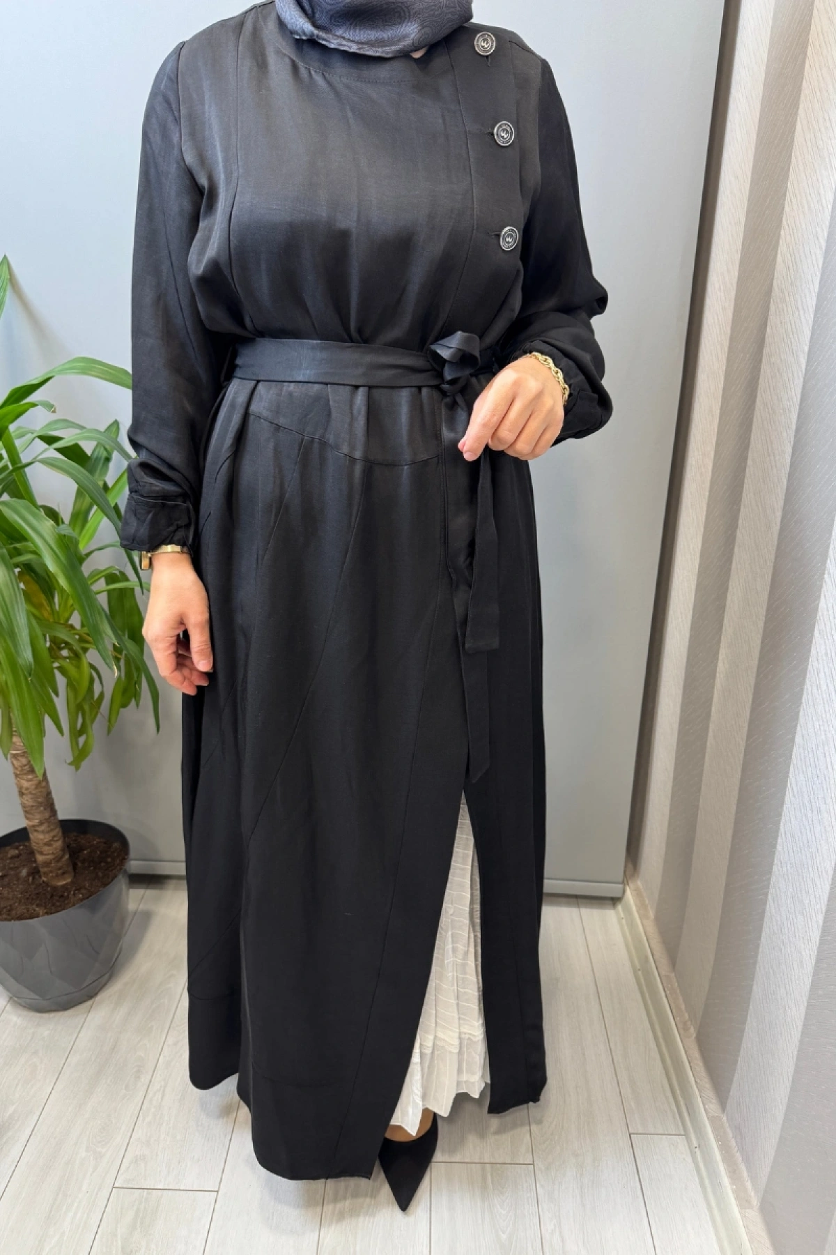 Misswhence İpek Keten İkili Elbise Siyah 39806