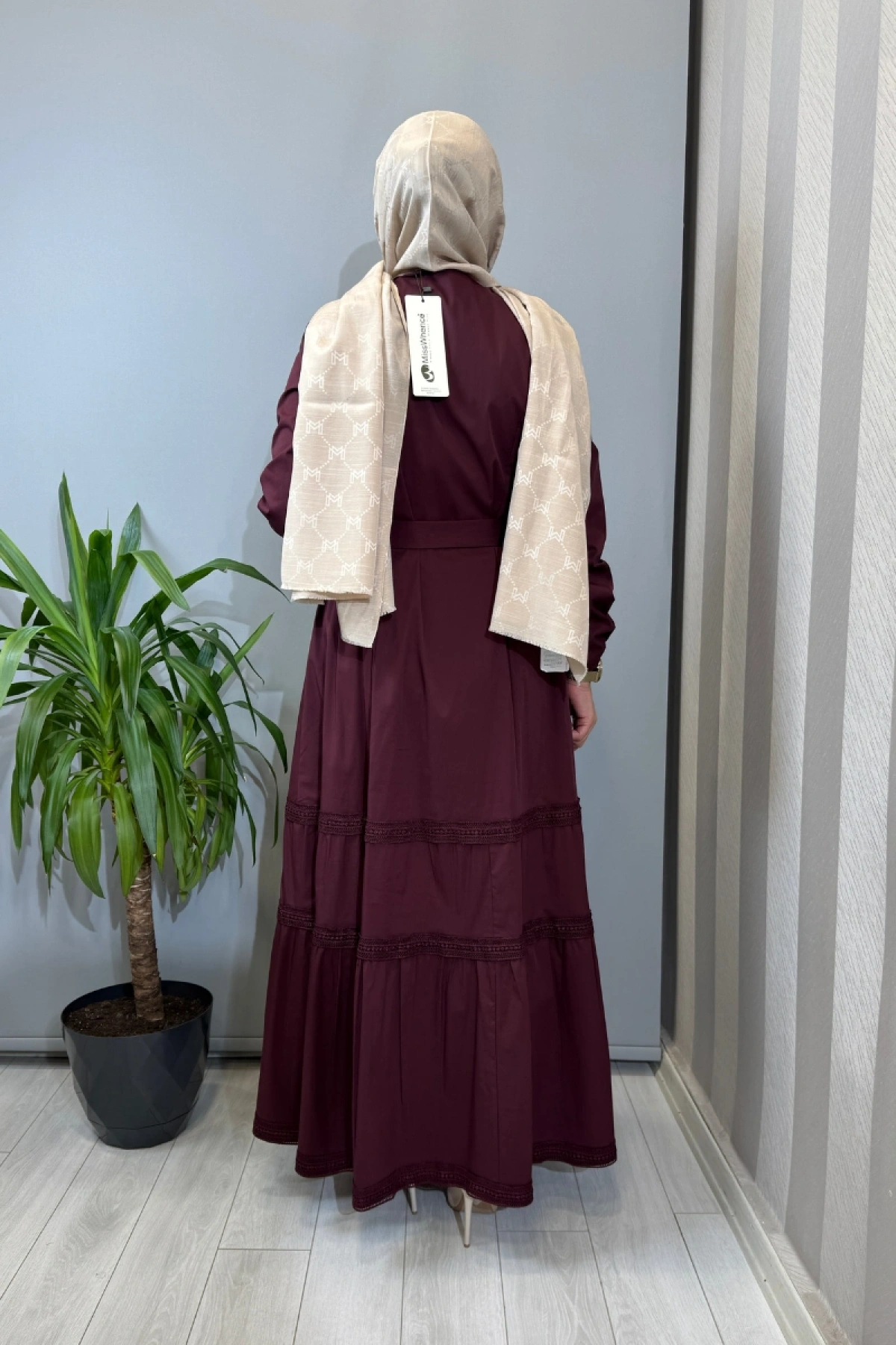 Misswhence Fermuar ve Dikiş Detaylı Poplin Elbise Bordo 39807