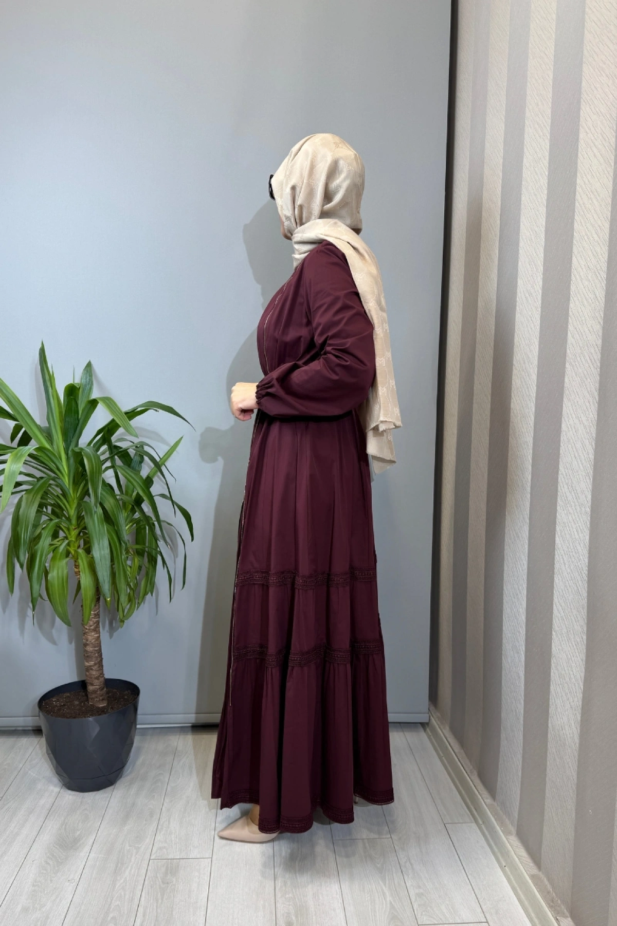 Misswhence Fermuar ve Dikiş Detaylı Poplin Elbise Bordo 39807