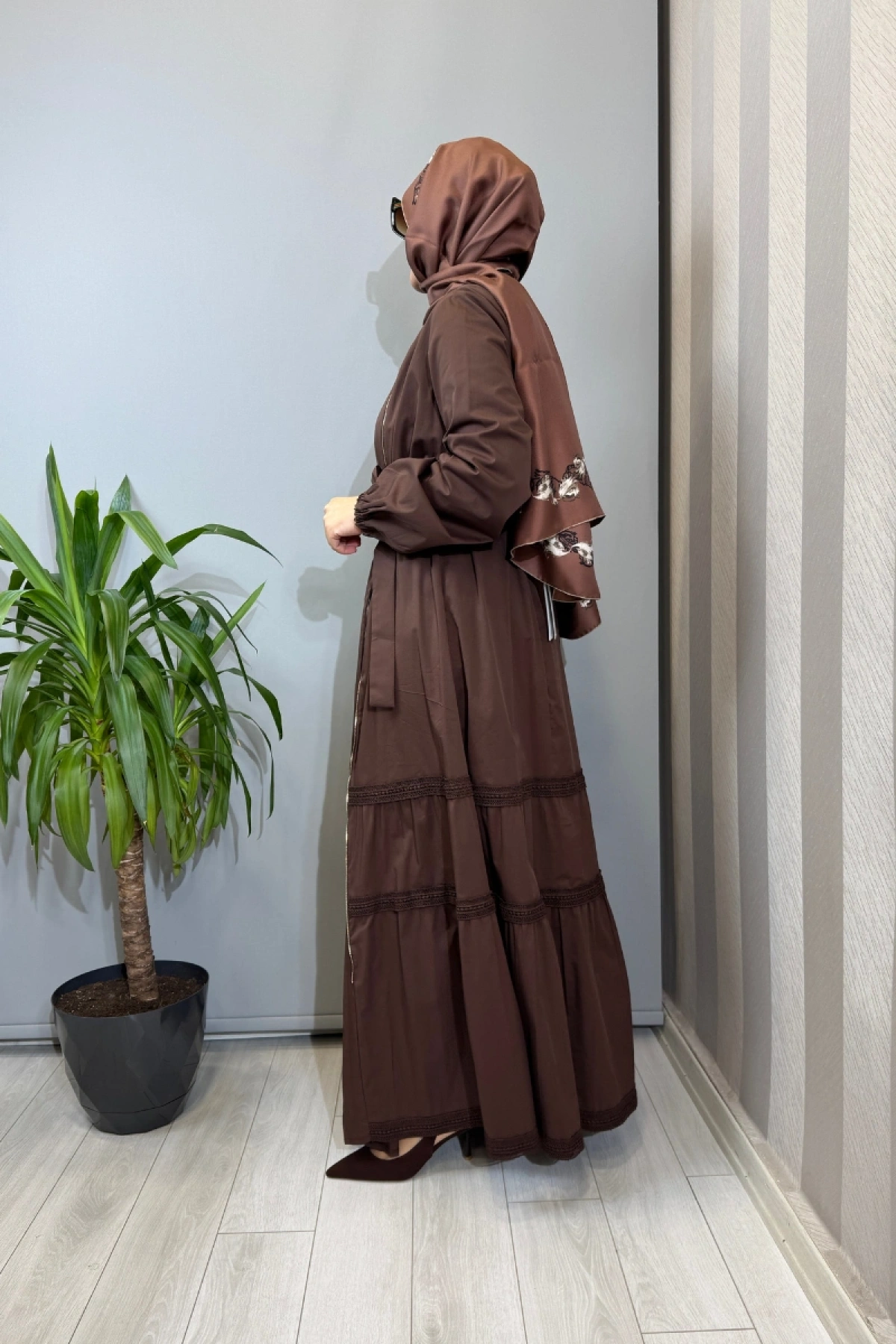 Misswhence Fermuar ve Dikiş Detaylı Poplin Elbise Kahve 39807