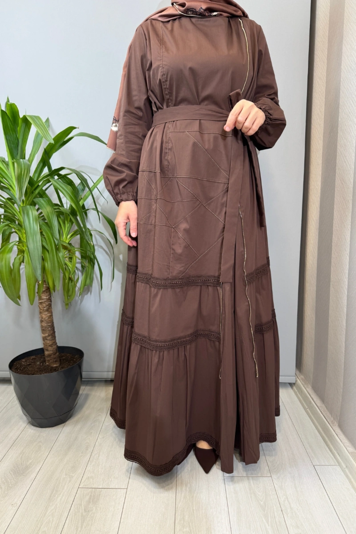 Misswhence Fermuar ve Dikiş Detaylı Poplin Elbise Kahve 39807