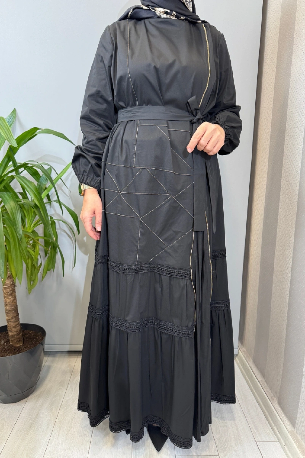 Misswhence Fermuar ve Dikiş Detaylı Poplin Elbise Siyah 39807