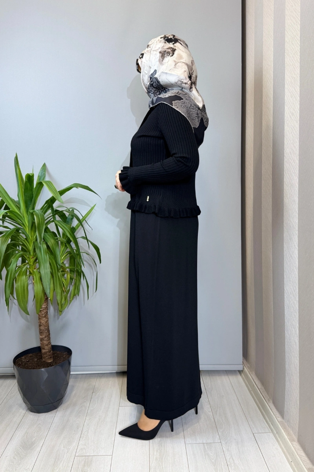 Miss Dalida Ajur Detaylı Hırka Elbise Takım Siyah T26Y-0004