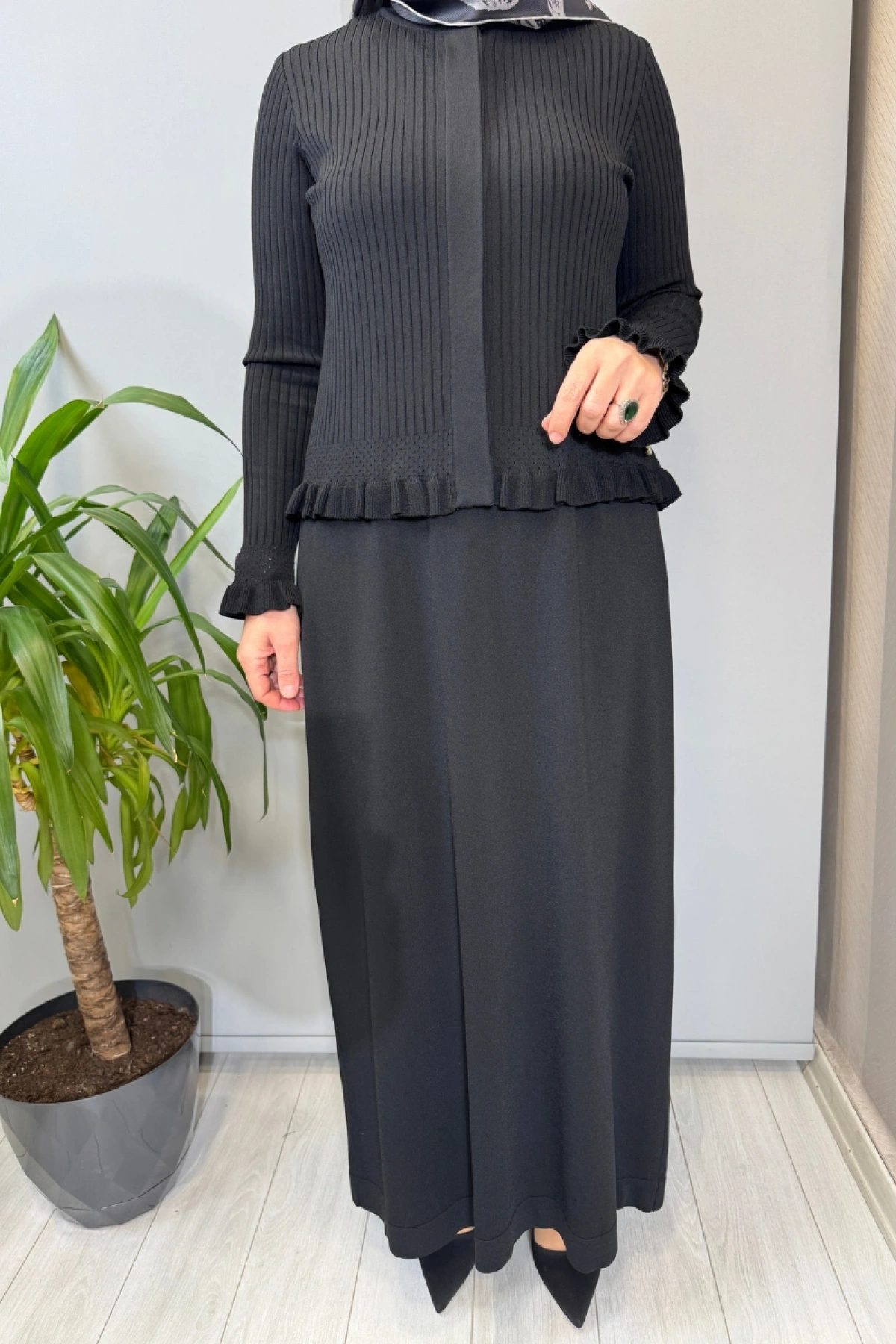 Miss Dalida Ajur Detaylı Hırka Elbise Takım Siyah T26Y-0004