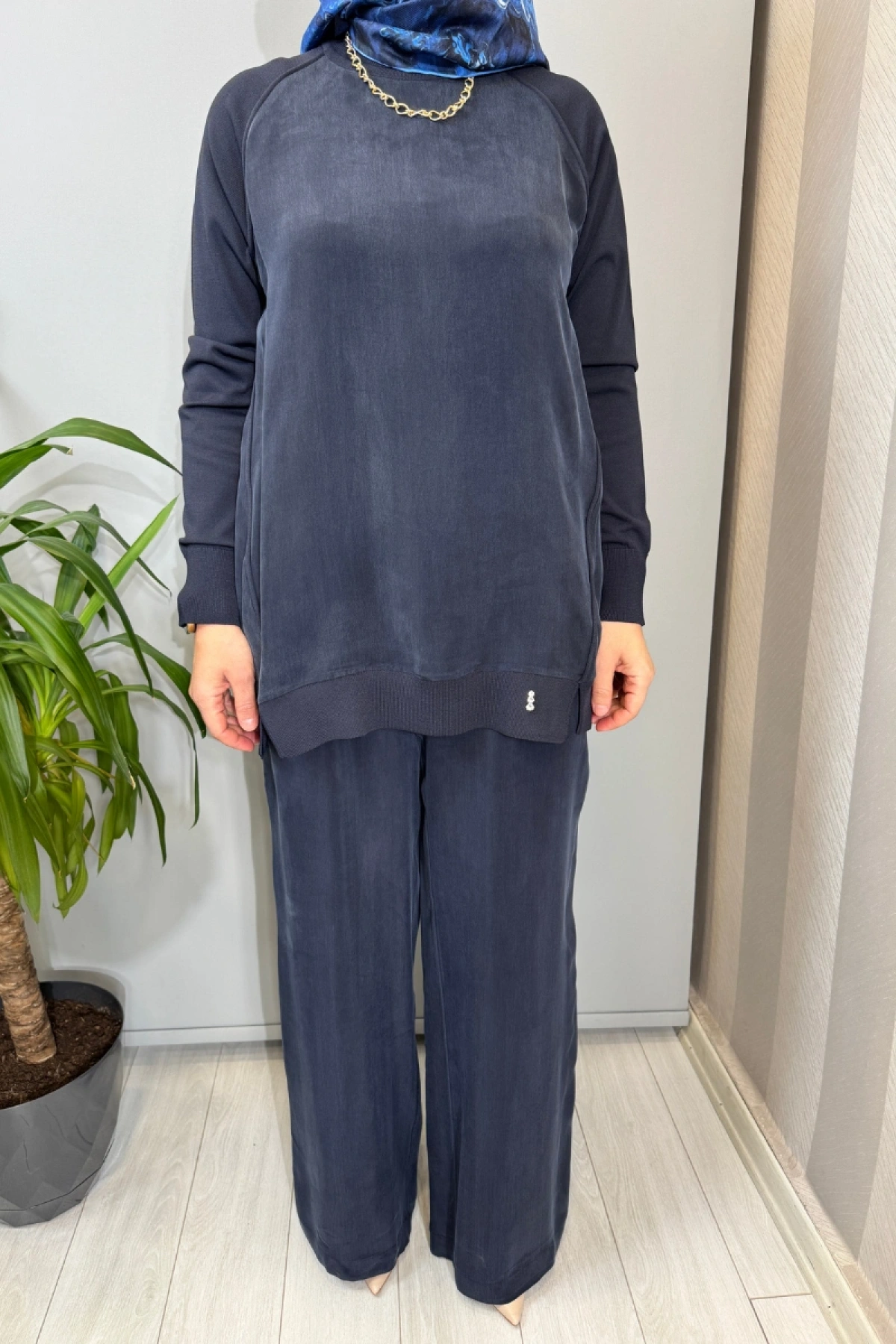 Miss Dalida Ön Kısmı Cupro Tunik Lacivert T26Y-6010