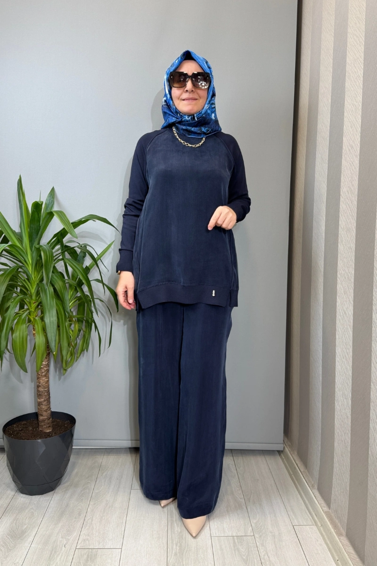 Miss Dalida Bol Paça Basic Cupro Pantolon Lacivert T26Y-7003