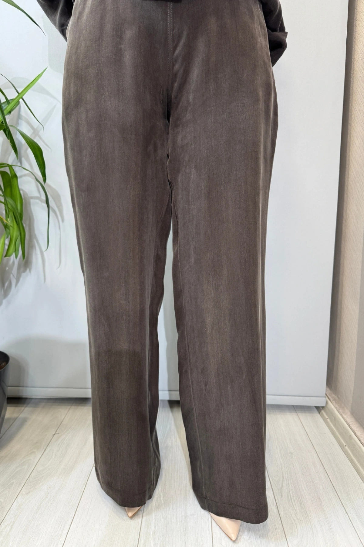 Miss Dalida Bol Paça Basic Cupro Pantolon Kahve T26Y-7003