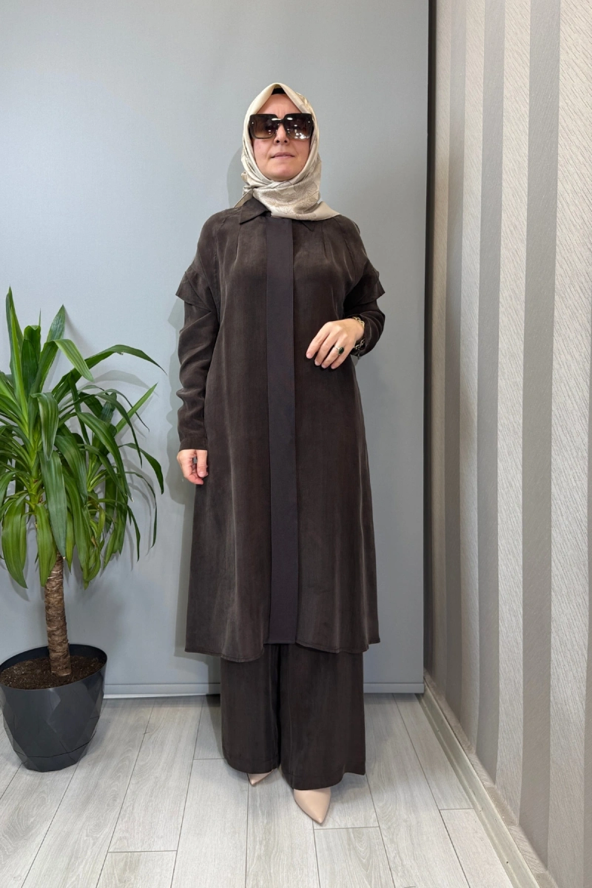 Miss Dalida Bol Paça Basic Cupro Pantolon Kahve T26Y-7003