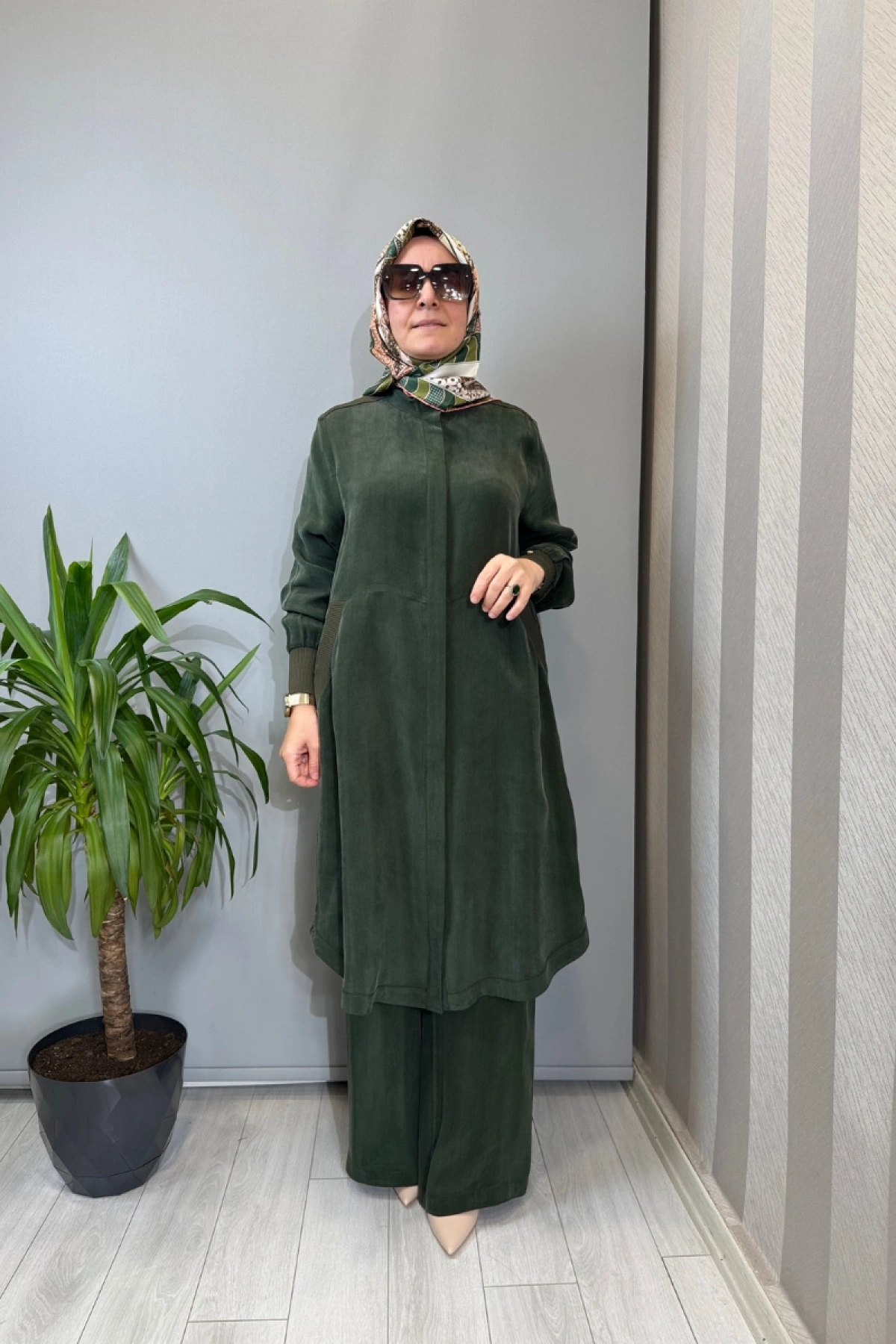 Miss Dalida Bol Paça Basic Cupro Pantolon Haki T26Y-7003