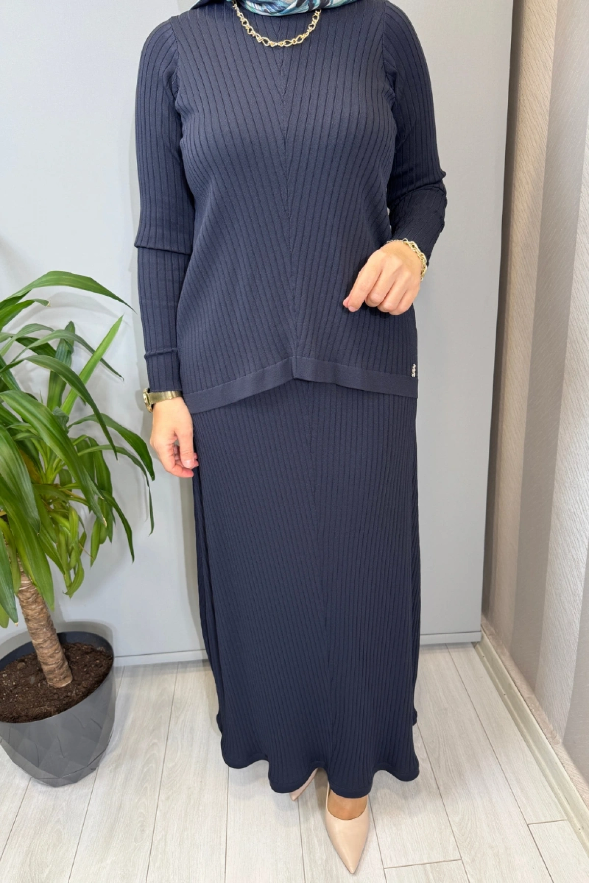 Miss Dalida Rahat Kesim Fitilli Triko Etek Takım Lacivert T26Y-6032 (T26Y-2023)