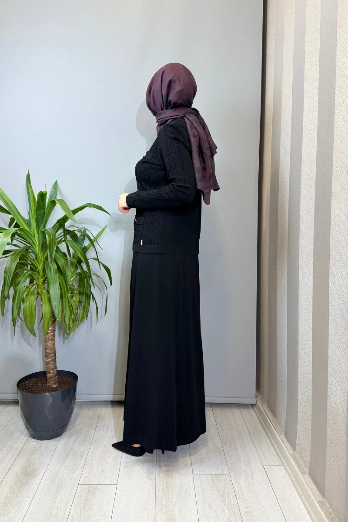 Miss Dalida Saç Örgüsü Klasik Triko Ceket Etek Takım Siyah T26Y-8200 (T26Y-2002)