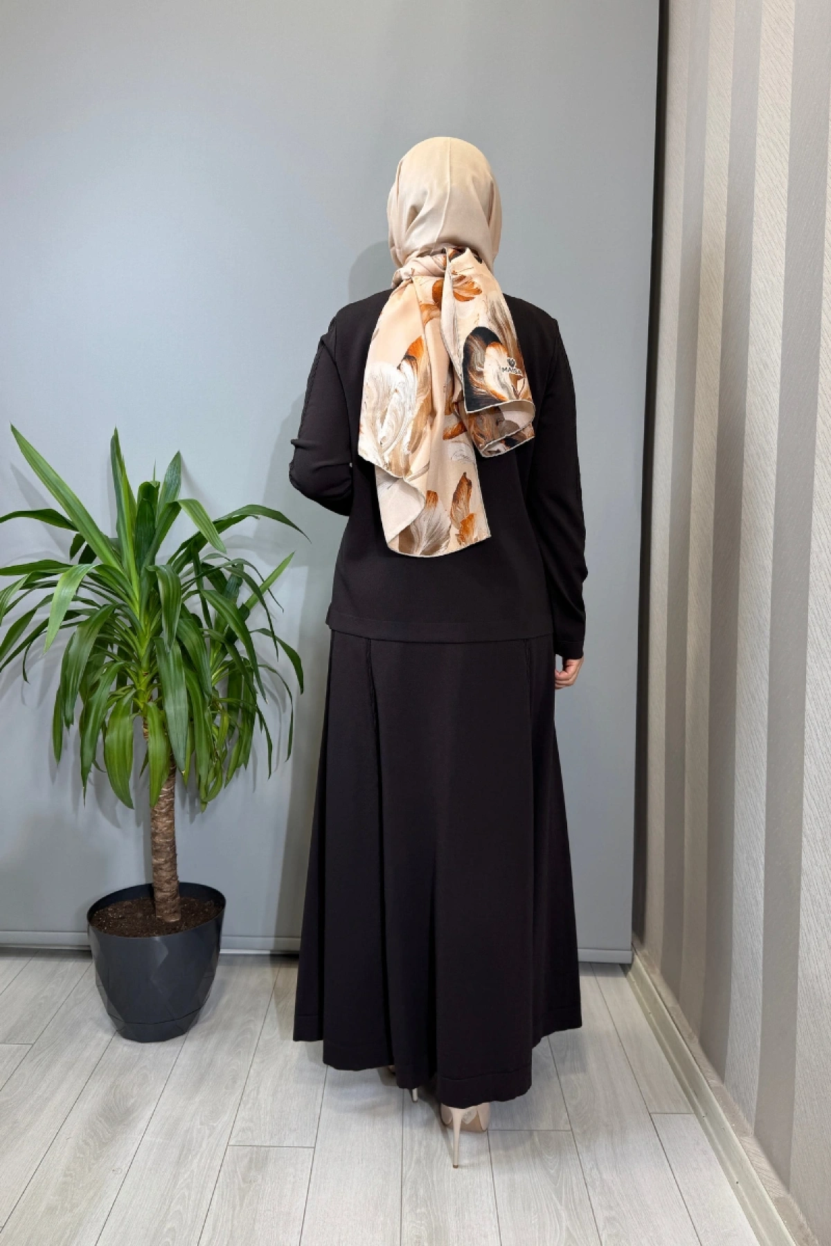 Miss Dalida Saç Örgüsü Klasik Triko Ceket Etek Takım Kahve T26Y-8200 (T26Y-2002)