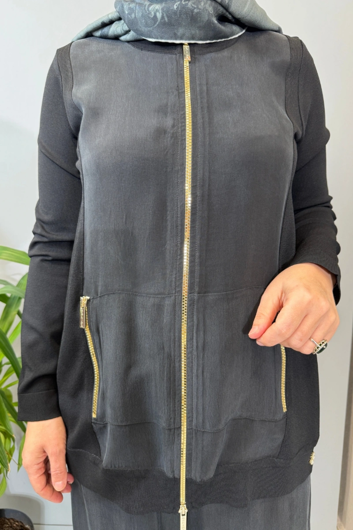 Miss Dalida Fermuarlı Cupro Detaylı Triko Ceket Siyah T26Y-8203