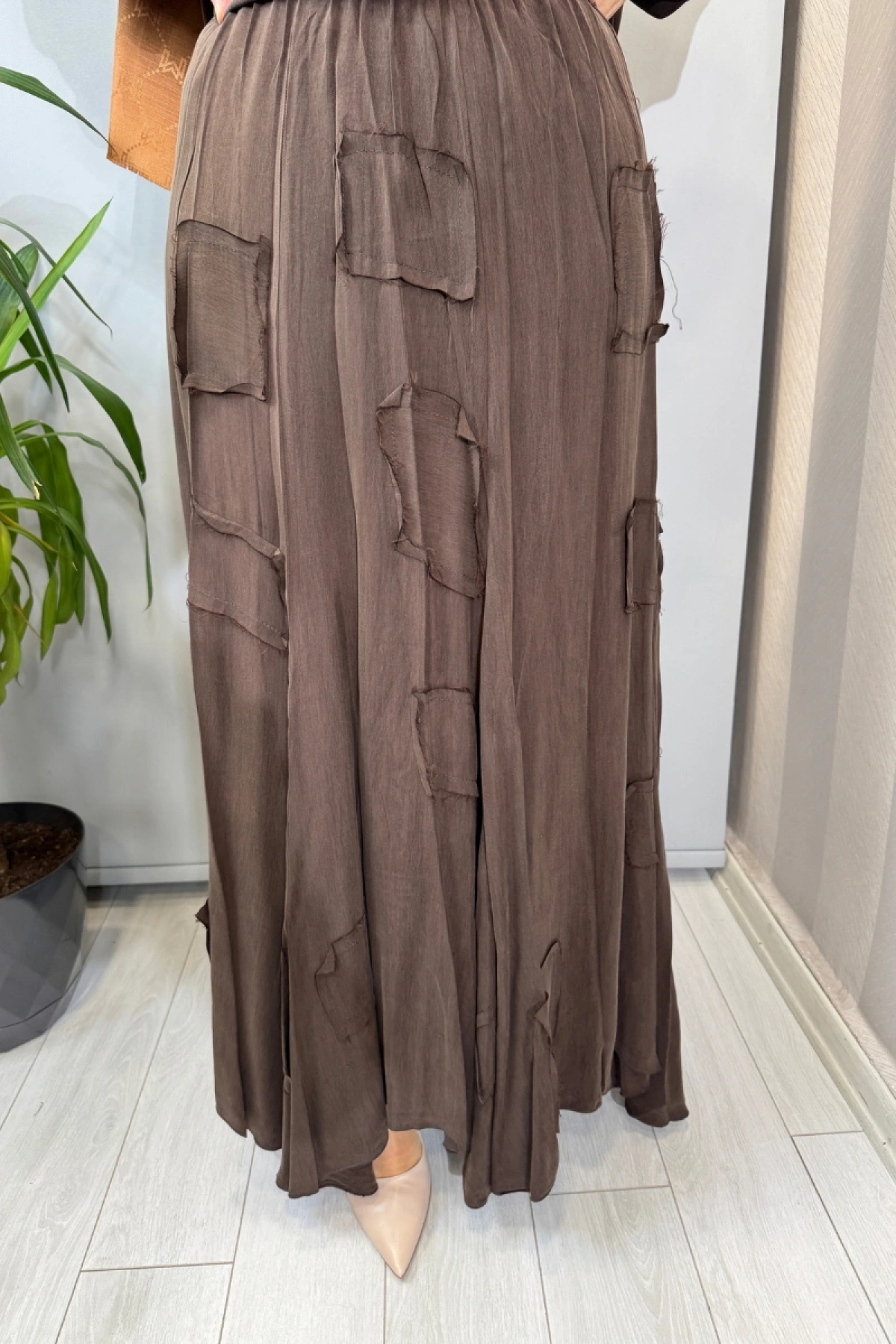 Misswhence Parça Kumaş Detaylı İpek Takım Kahve 39304