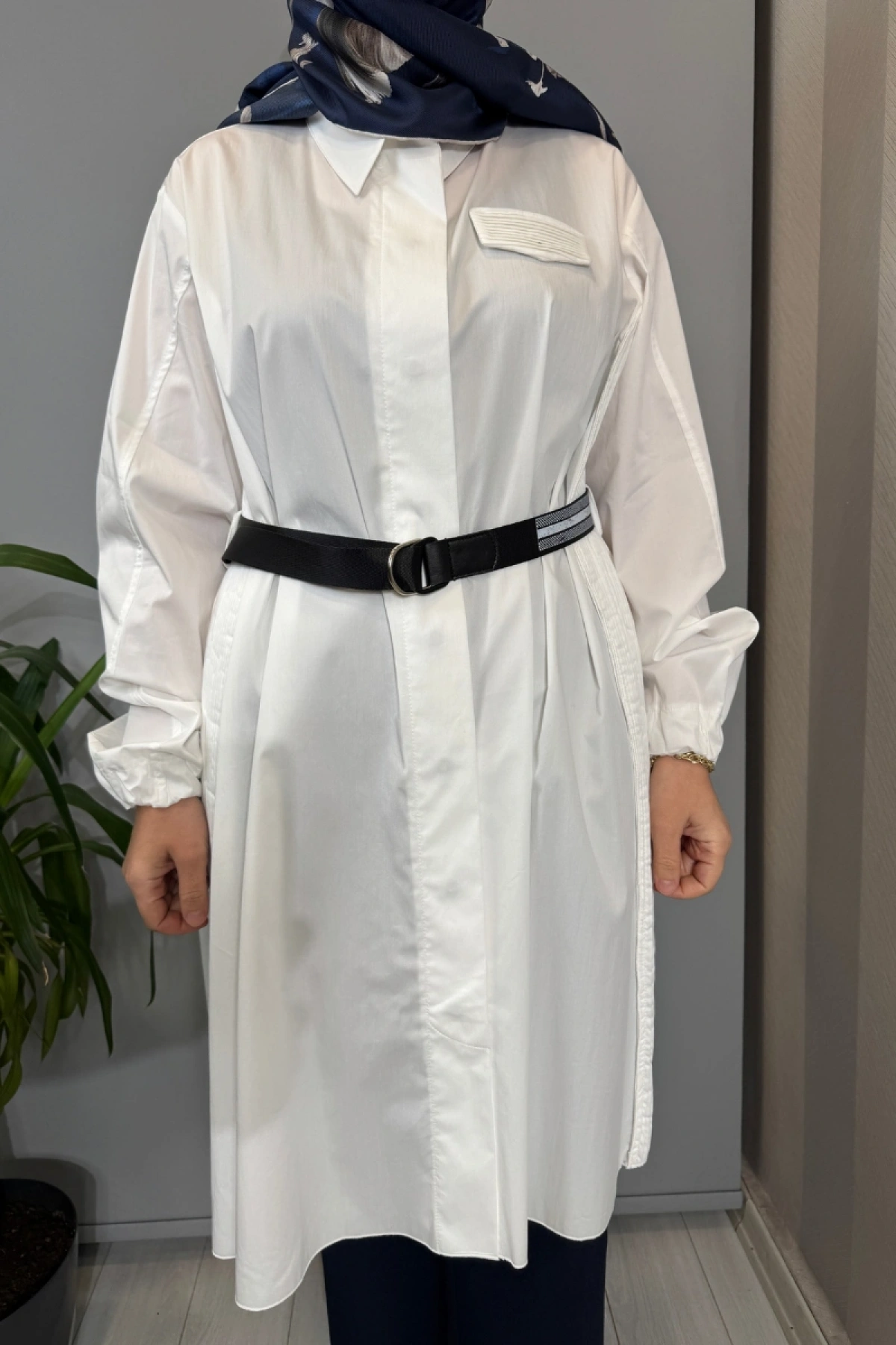 Misswhence Nervür Detaylı Kemerli Gömlek Beyaz 39305