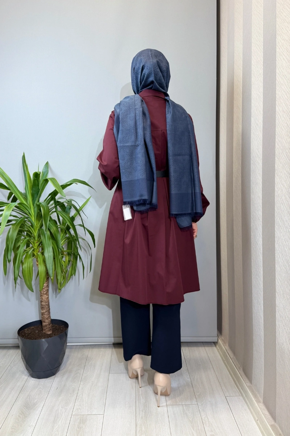 Misswhence Nervür Detaylı Kemerli Gömlek Bordo 39305