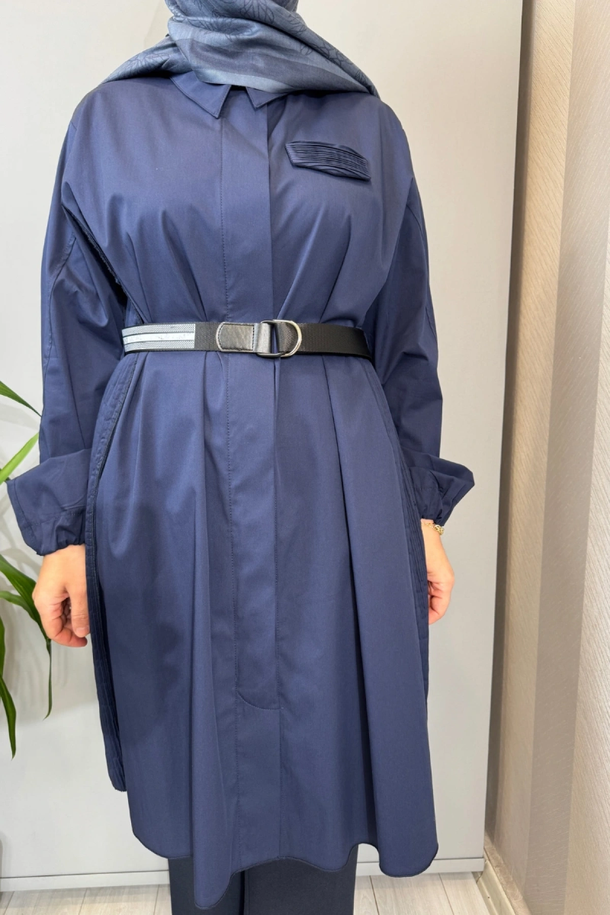 Misswhence Nervür Detaylı Kemerli Gömlek Lacivert 39305