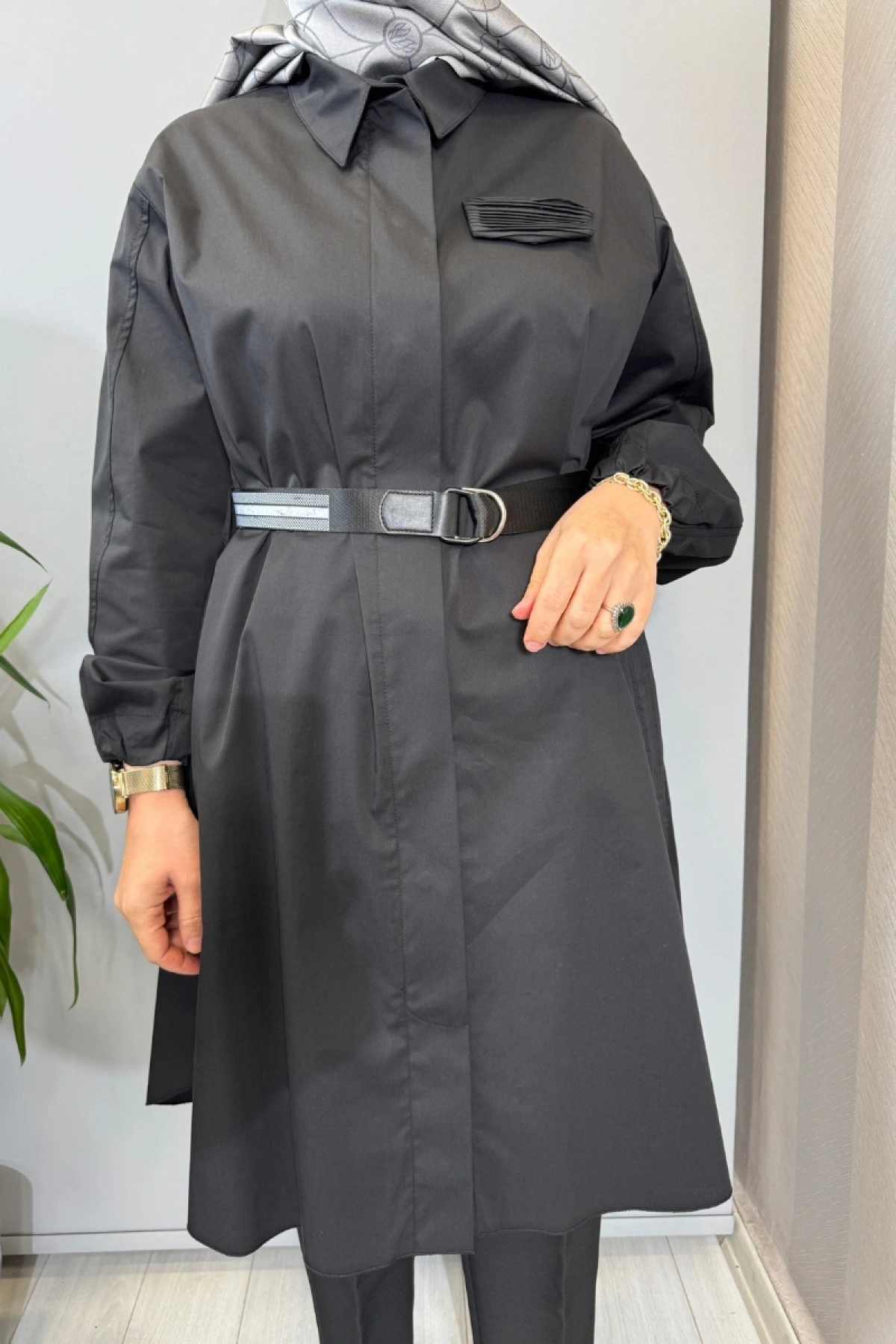 Misswhence Nervür Detaylı Kemerli Gömlek Siyah 39305