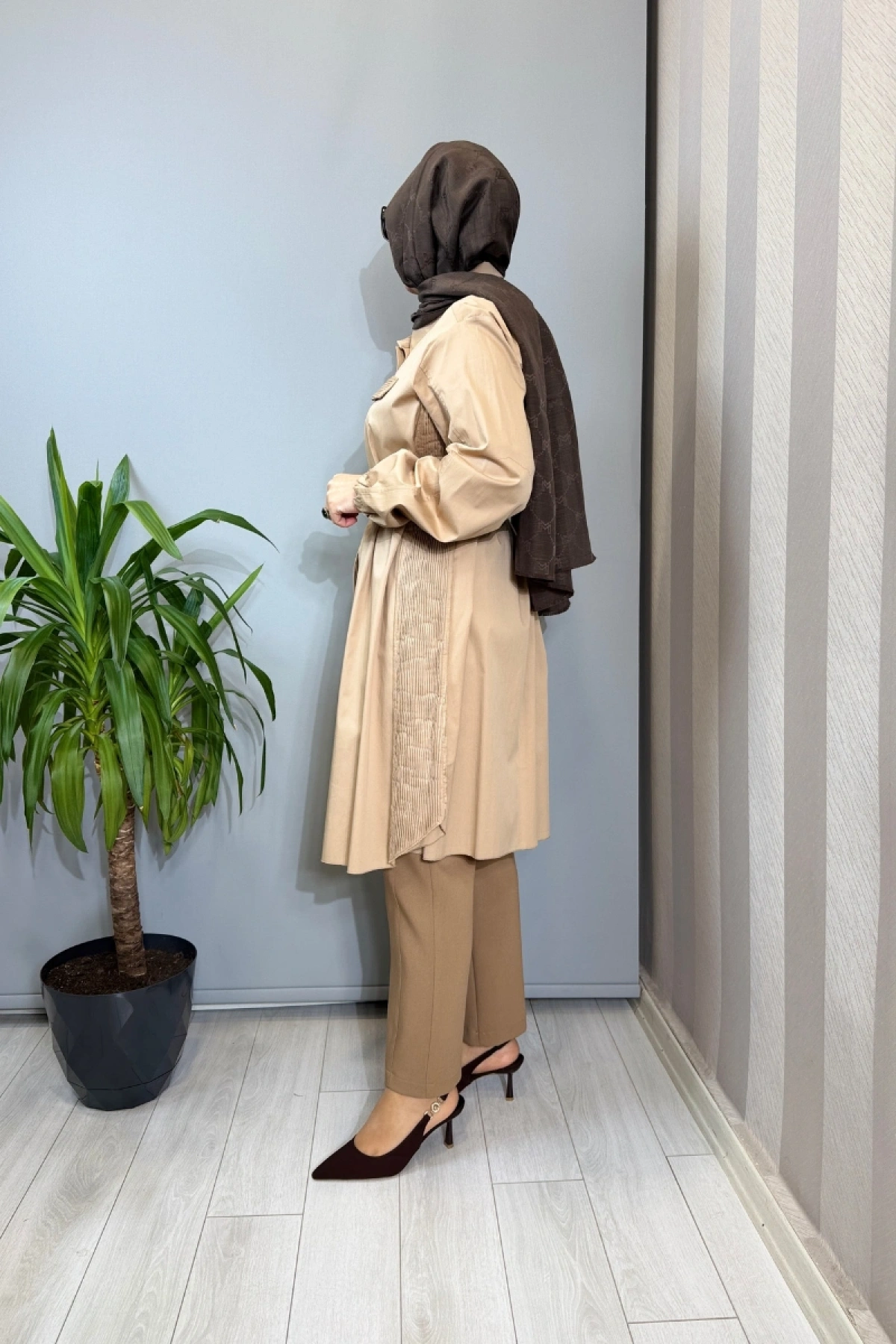 Misswhence Nervür Detaylı Kemerli Gömlek Camel 39305