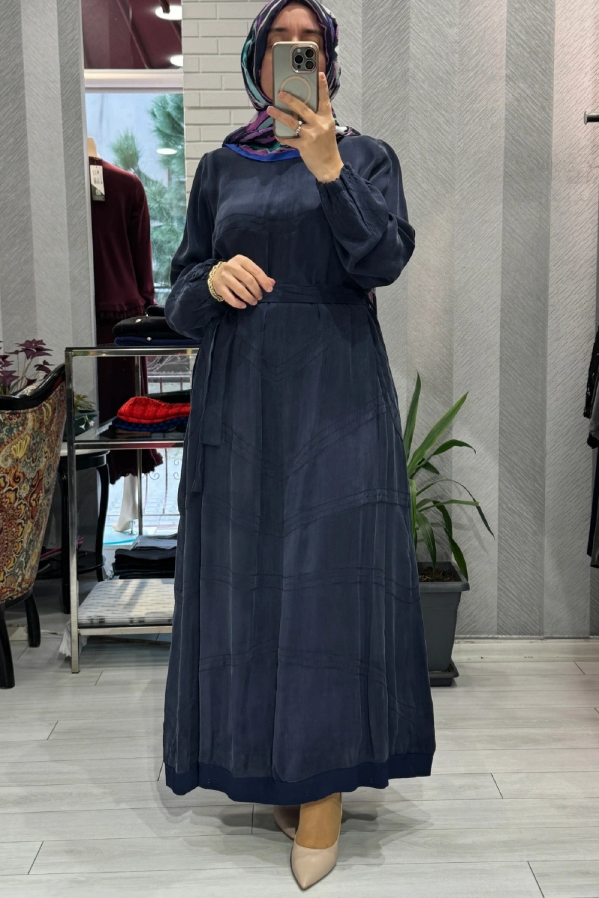 Misswhence Dikiş Detaylı Cupra İpek Elbise Lacivert 39800