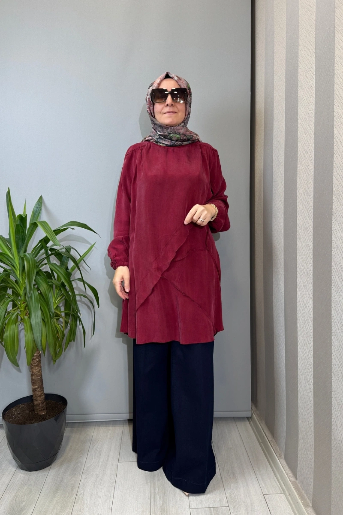 Misswhence Nervür Detaylı Cupra İpek Tunik Bordo 39017