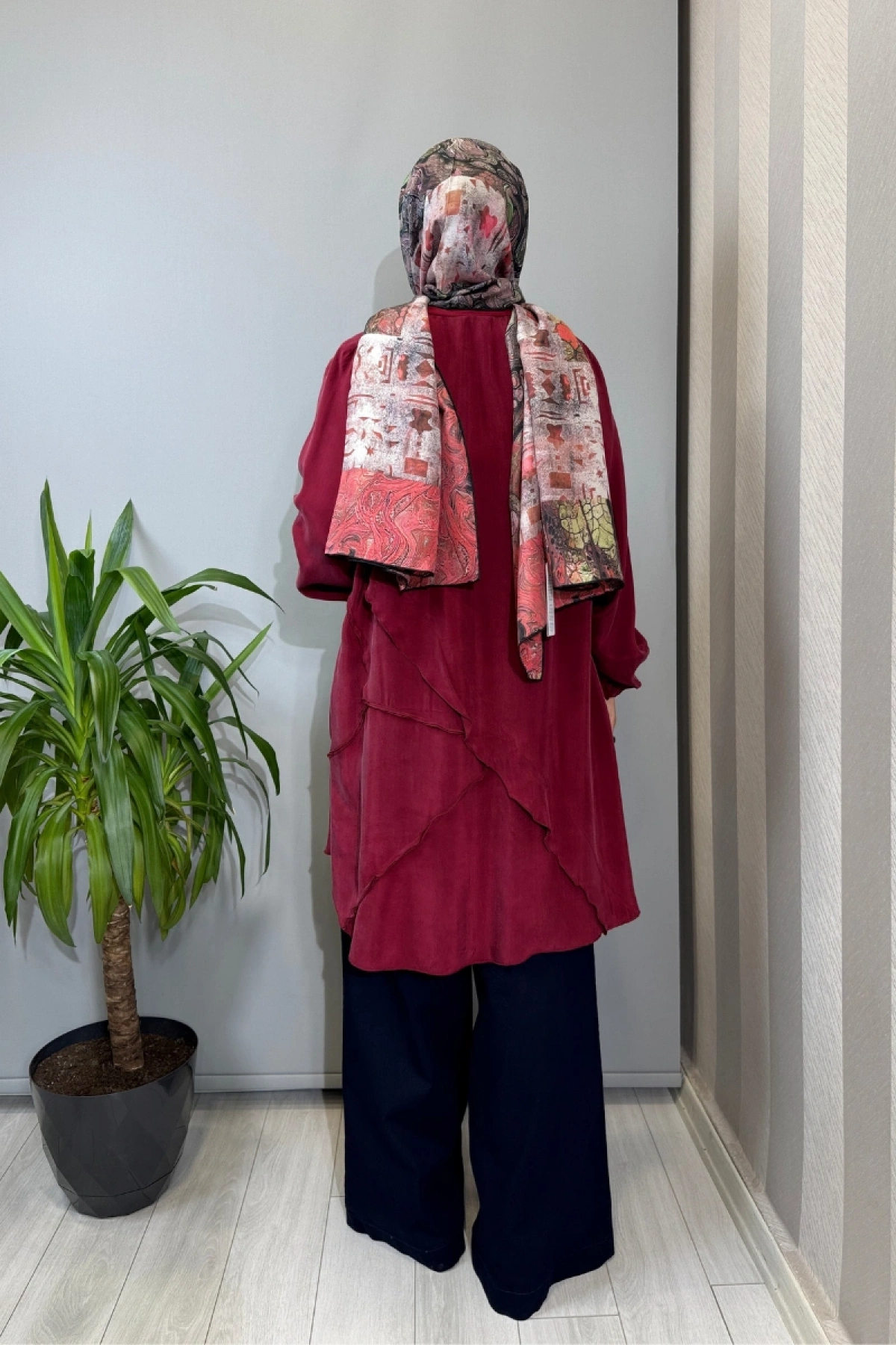 Misswhence Nervür Detaylı Cupra İpek Tunik Bordo 39017