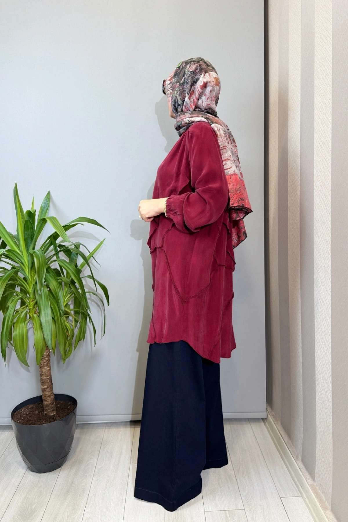 Misswhence Nervür Detaylı Cupra İpek Tunik Bordo 39017