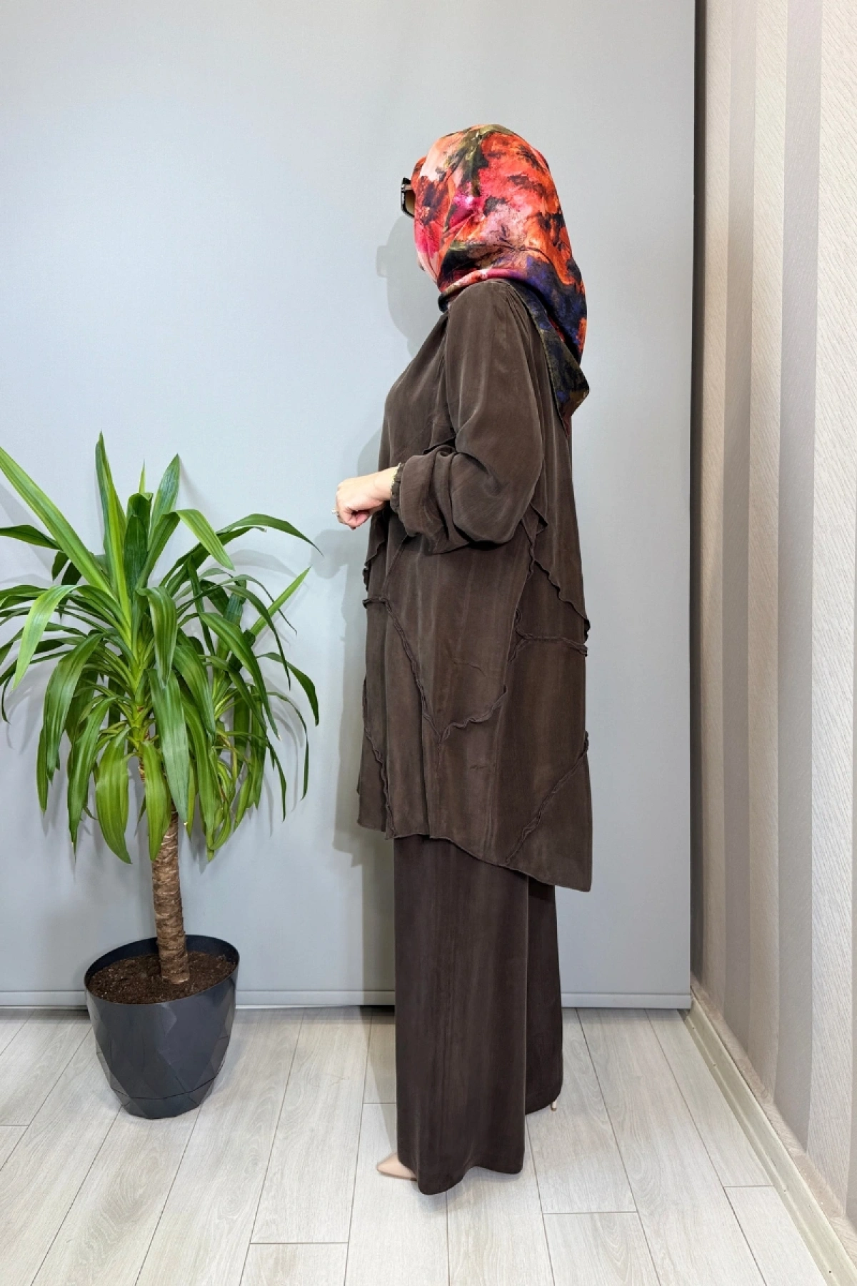 Misswhence Nervür Detaylı Cupra İpek Tunik Kahve 39017