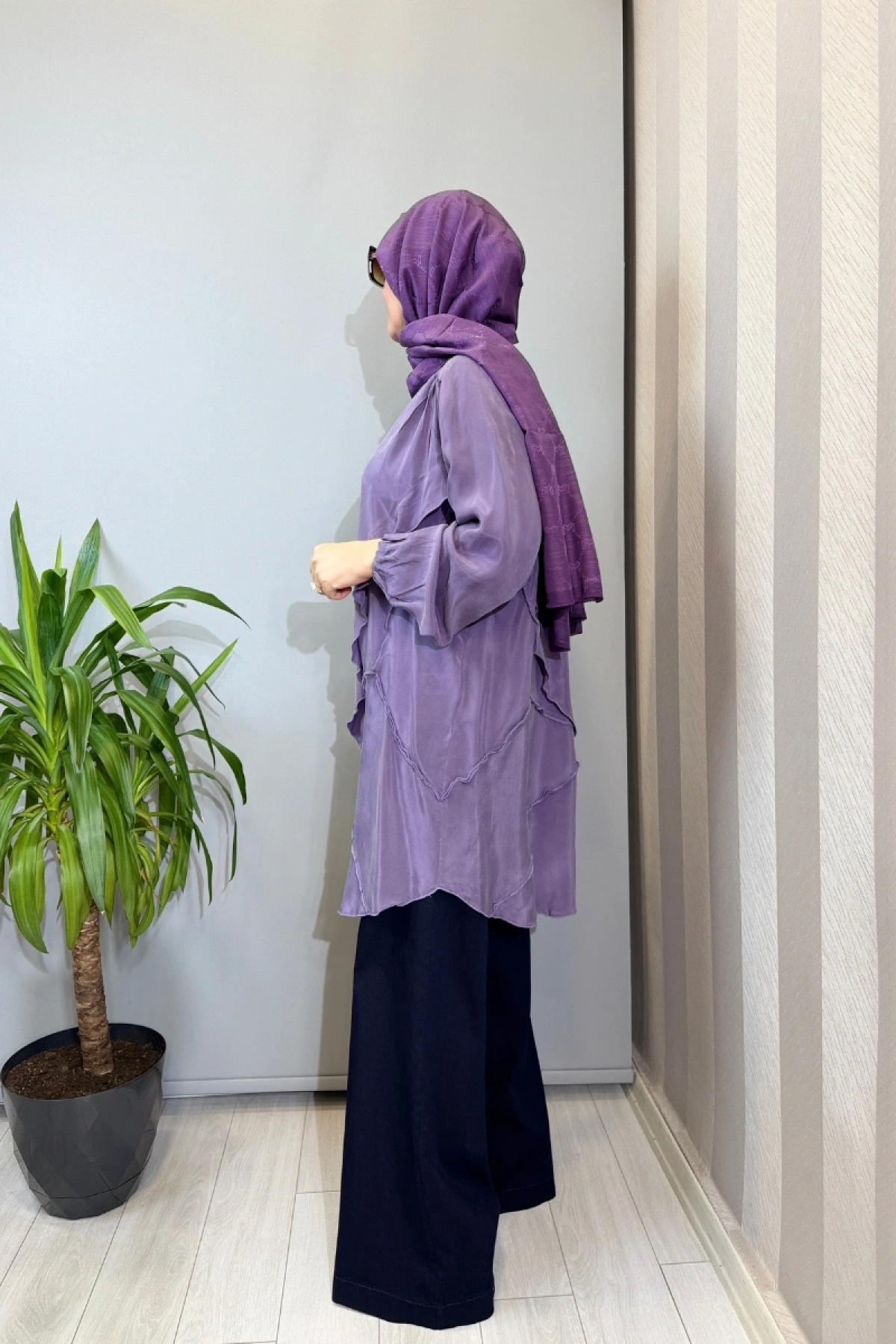 Misswhence Nervür Detaylı Cupra İpek Tunik Lila 39017