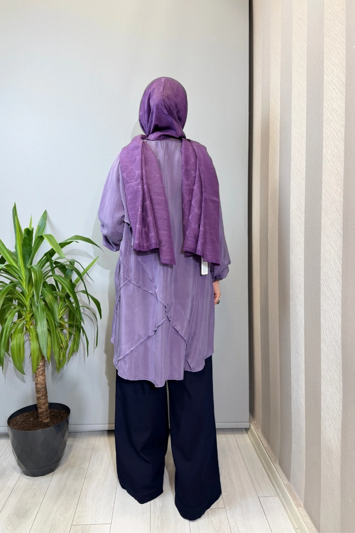 Misswhence Nervür Detaylı Cupra İpek Tunik Lila 39017