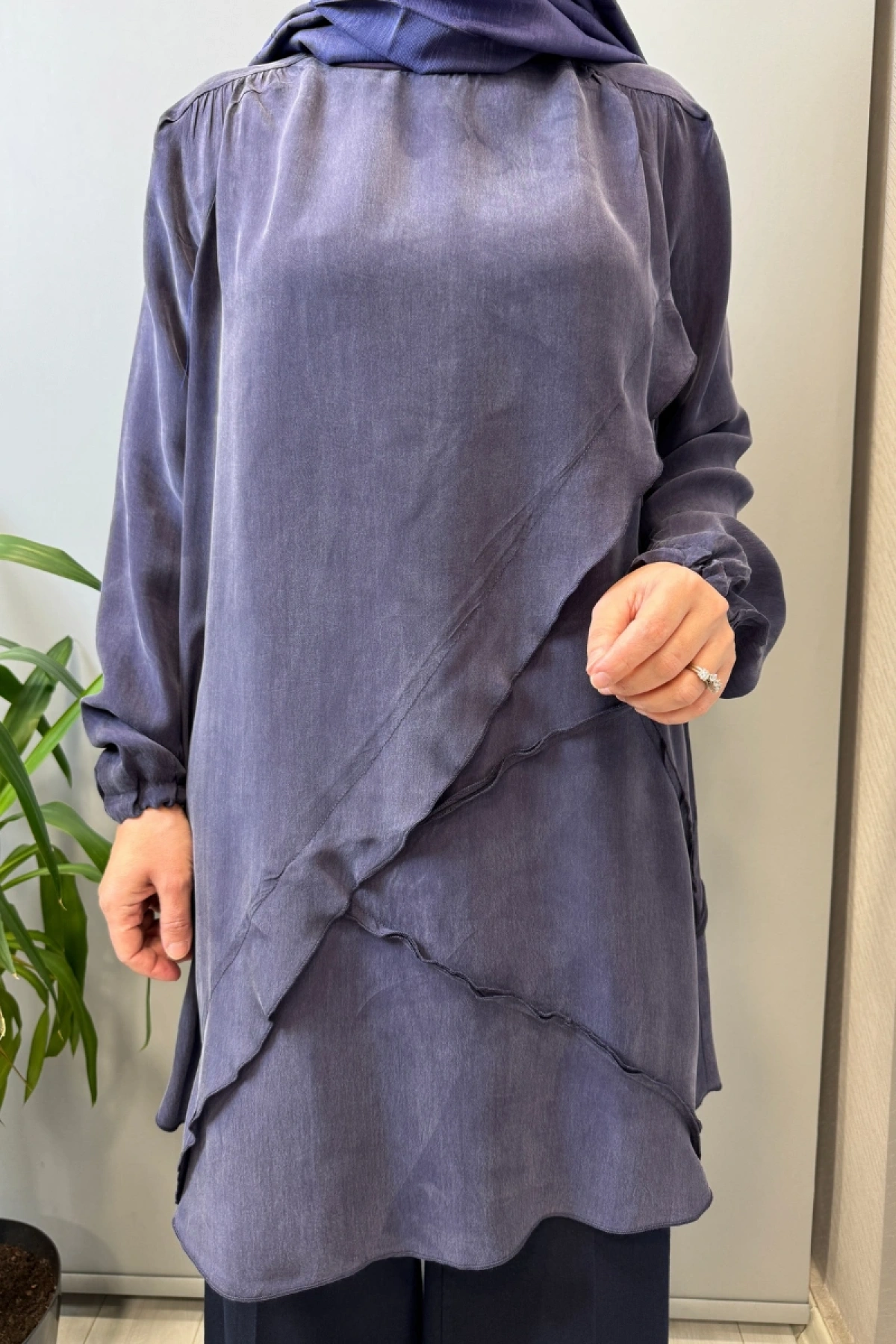 Misswhence Nervür Detaylı Cupra İpek Tunik Mor 39017