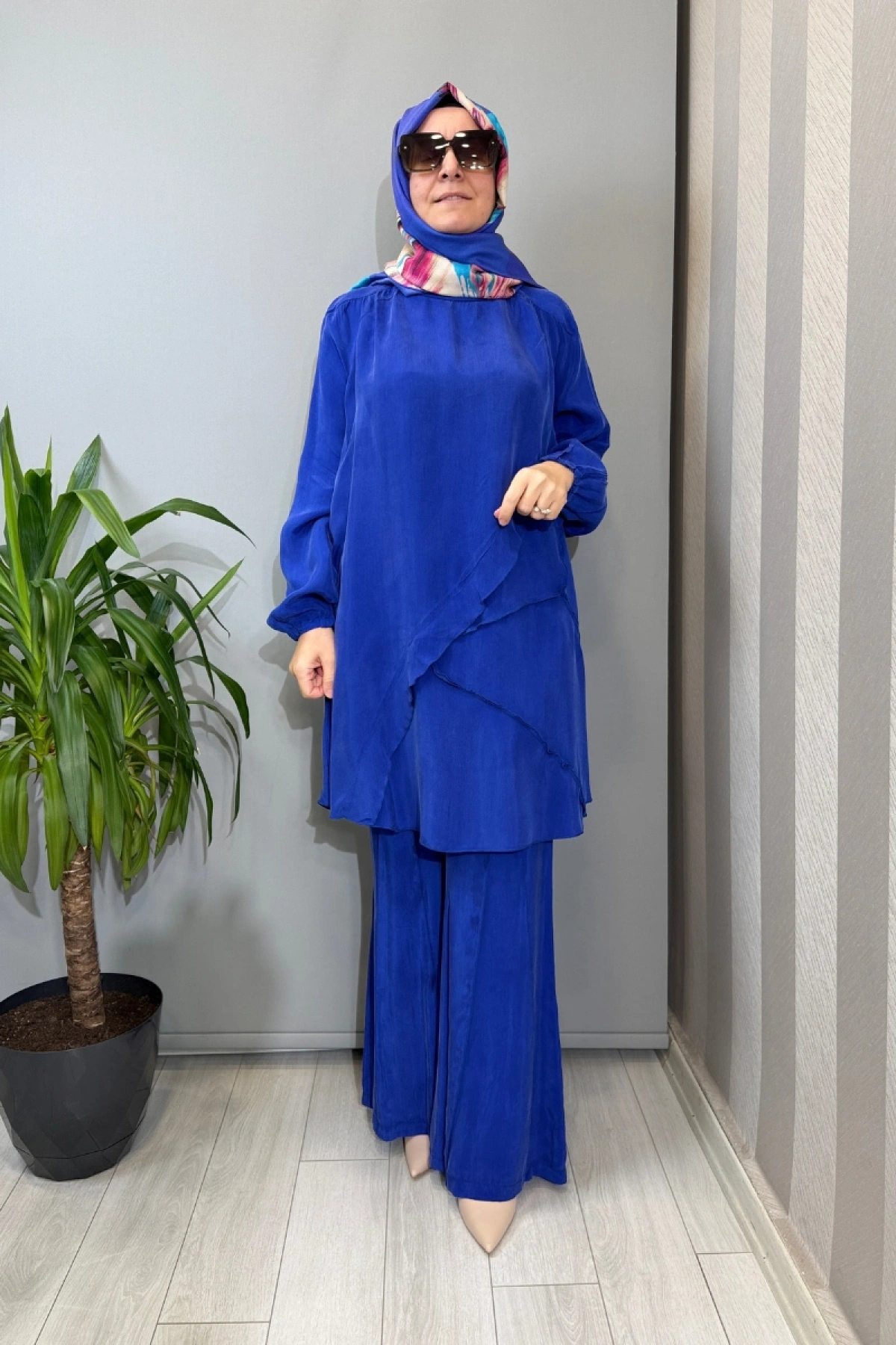 Misswhence Nervür Detaylı Cupra İpek Tunik Saks 39017