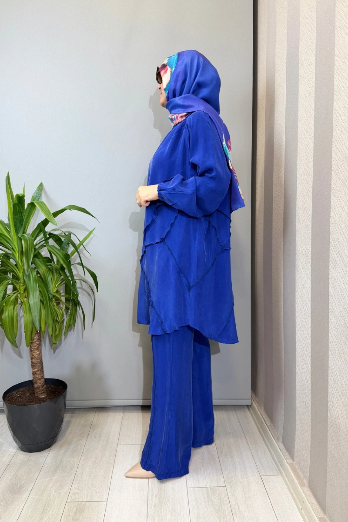 Misswhence Nervür Detaylı Cupra İpek Tunik Saks 39017