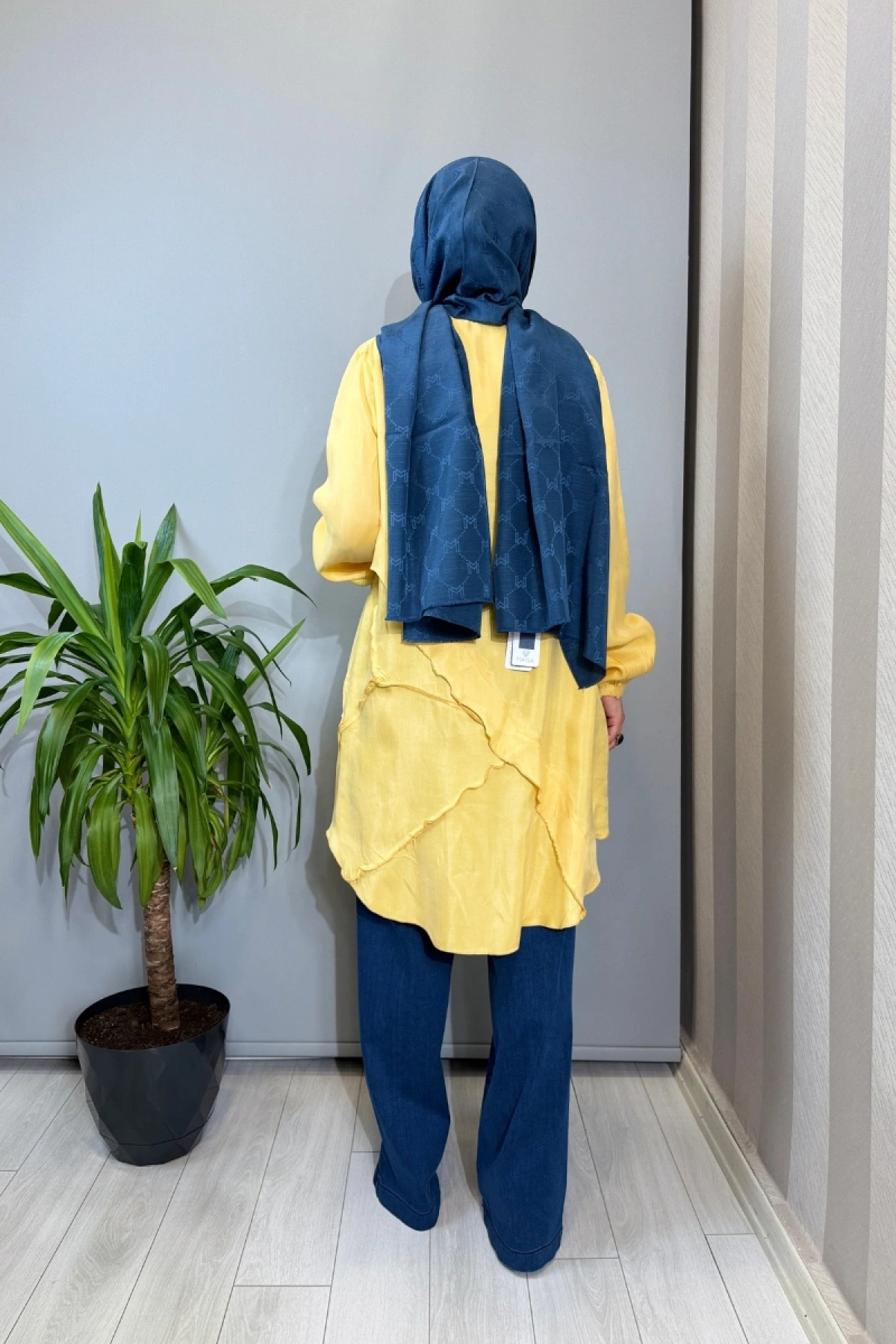 Misswhence Nervür Detaylı Cupra İpek Tunik Sarı 39017