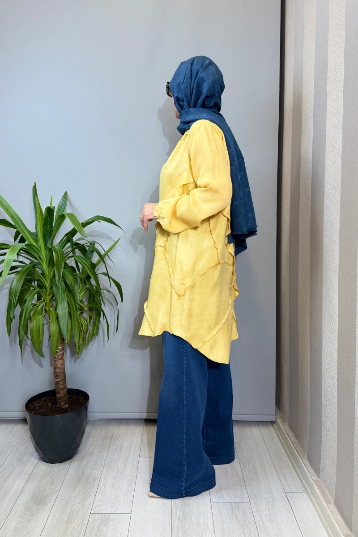 Misswhence Nervür Detaylı Cupra İpek Tunik Sarı 39017