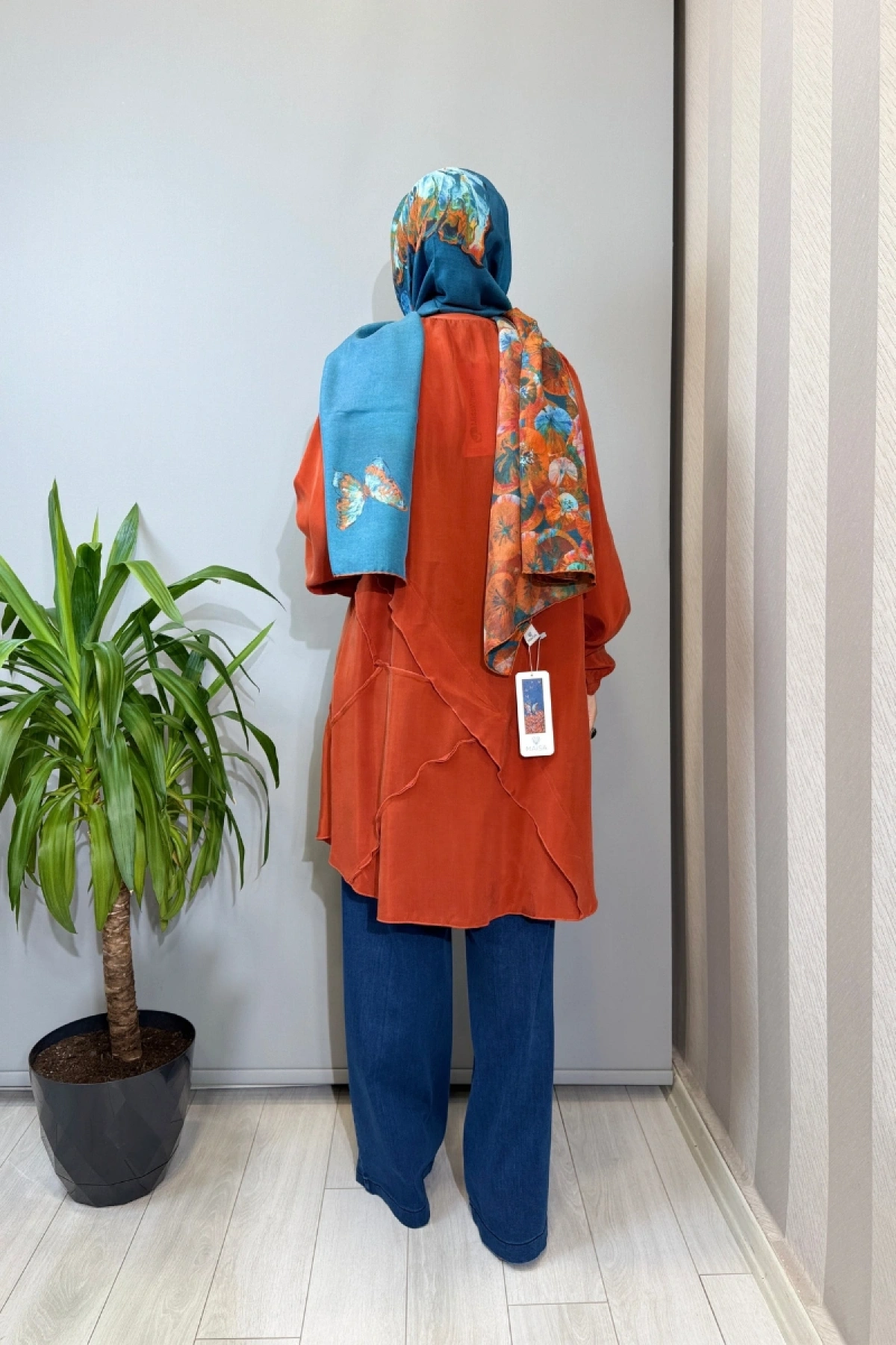 Misswhence Nervür Detaylı Cupra İpek Tunik Turuncu 39017