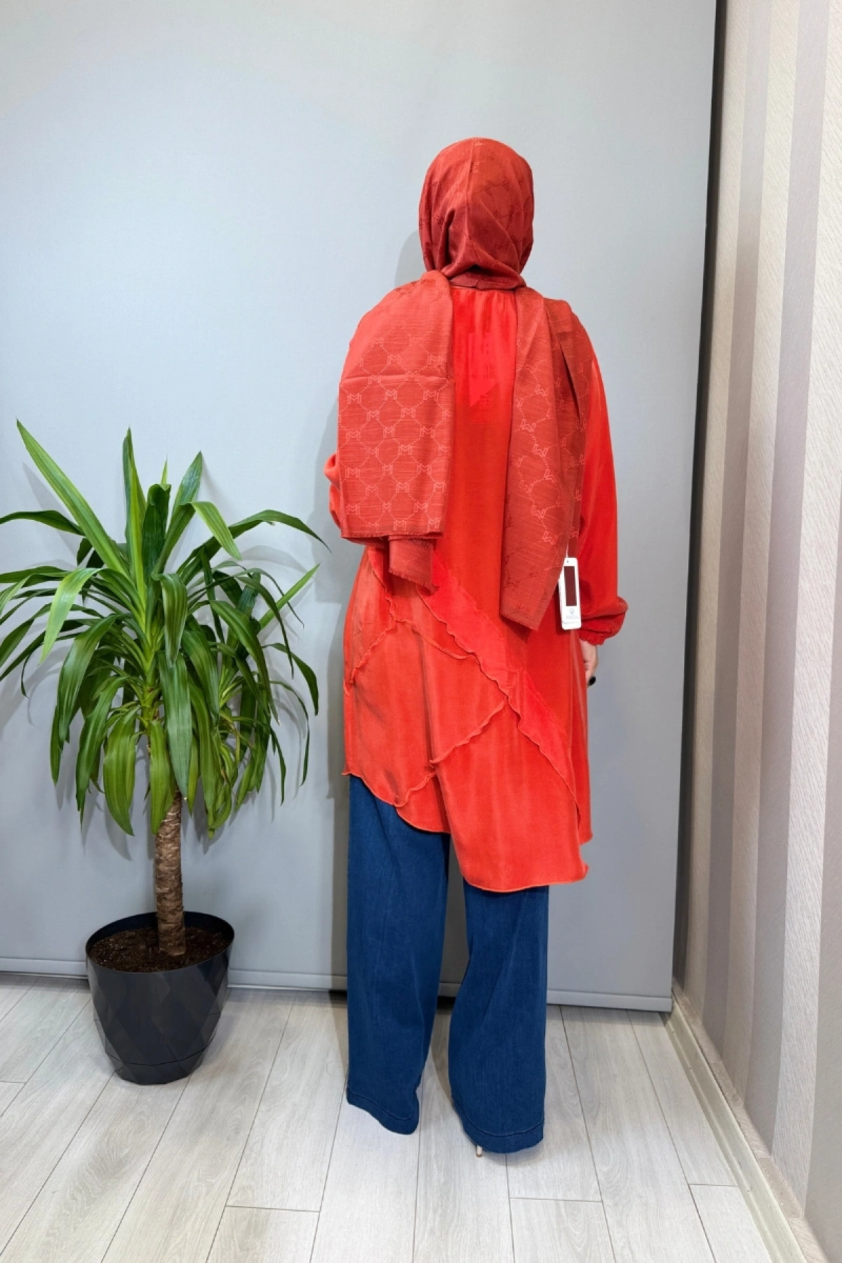 Misswhence Nervür Detaylı Cupra İpek Tunik Nar Çiçeği 39017