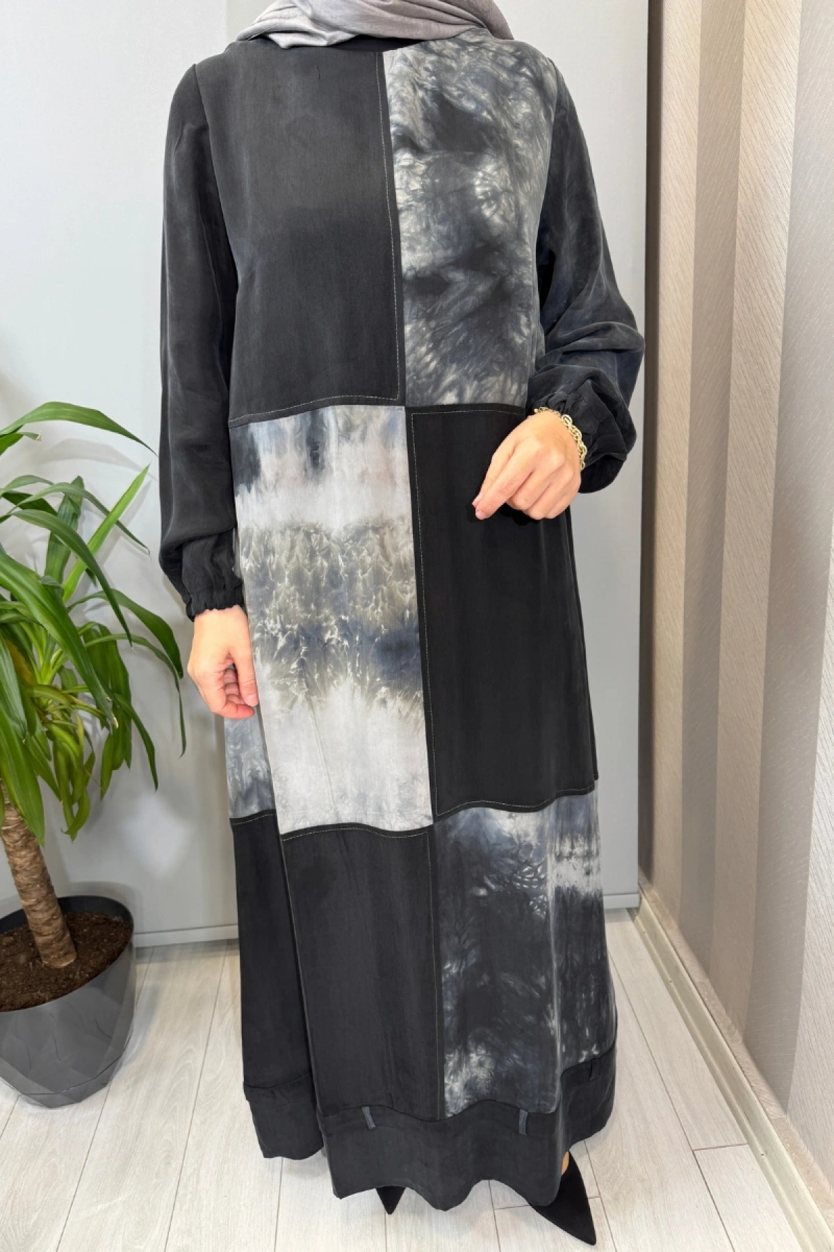 Misswhence Patchwork İpek Elbise Siyah 39805