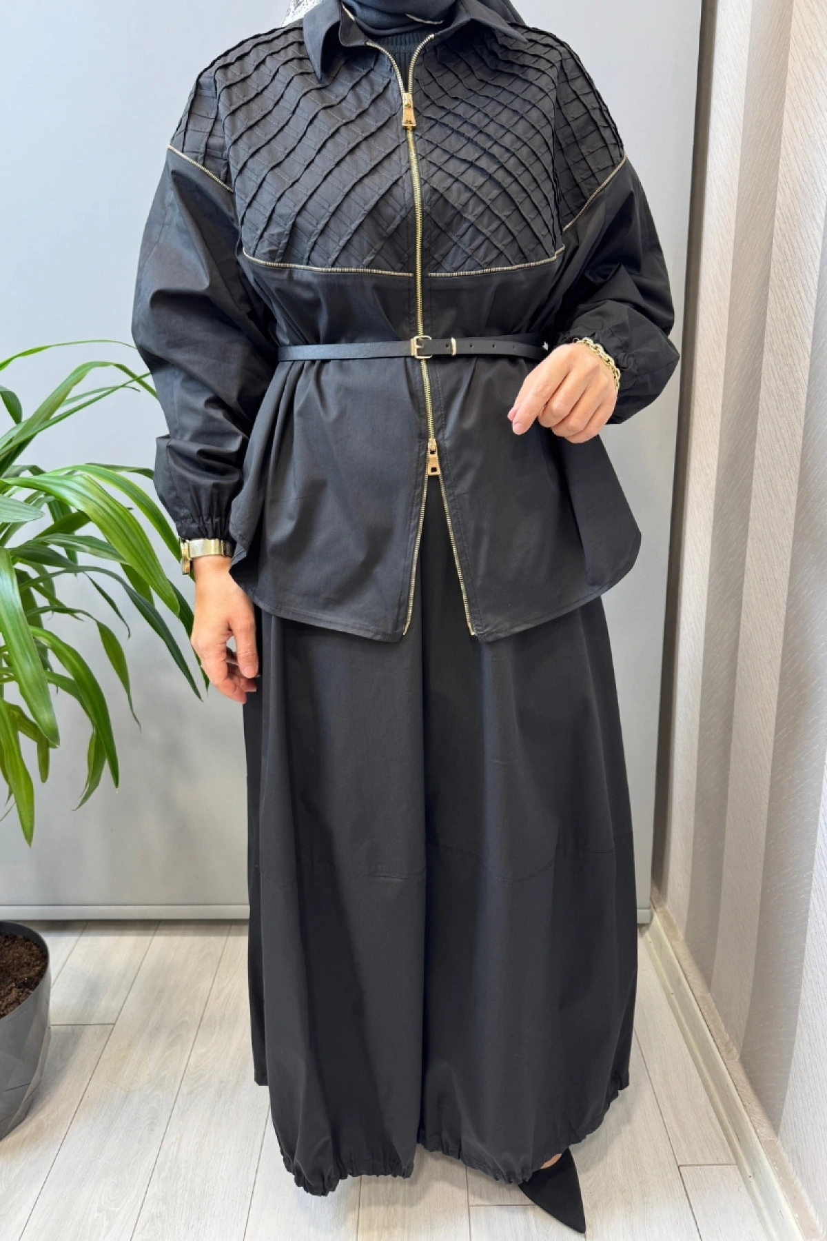 Misswhence Fermuar Detaylı Ceket Etek Takım Siyah 39307