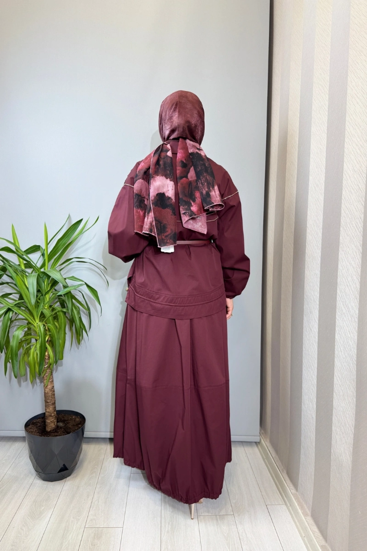 Misswhence Fermuar Detaylı Ceket Etek Takım Bordo 39307