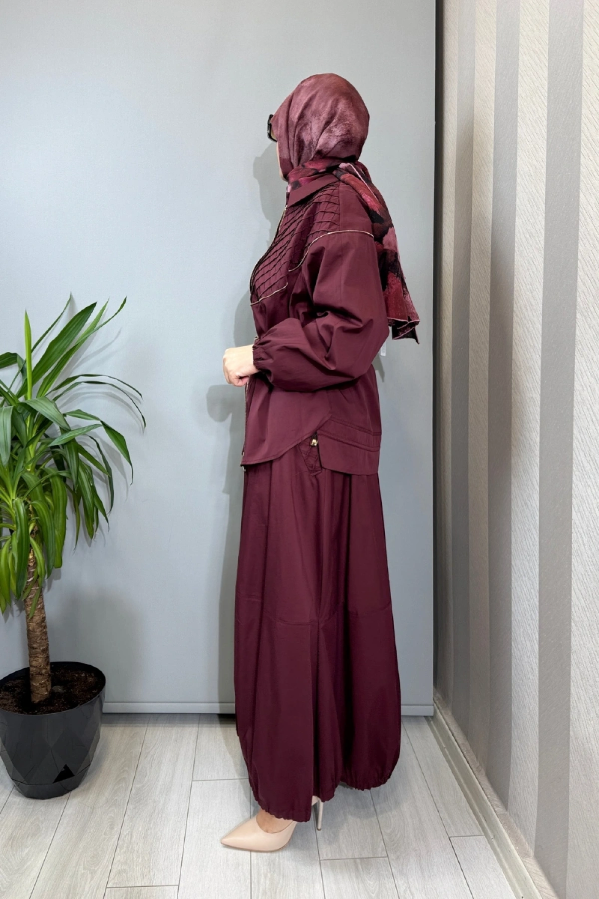 Misswhence Fermuar Detaylı Ceket Etek Takım Bordo 39307