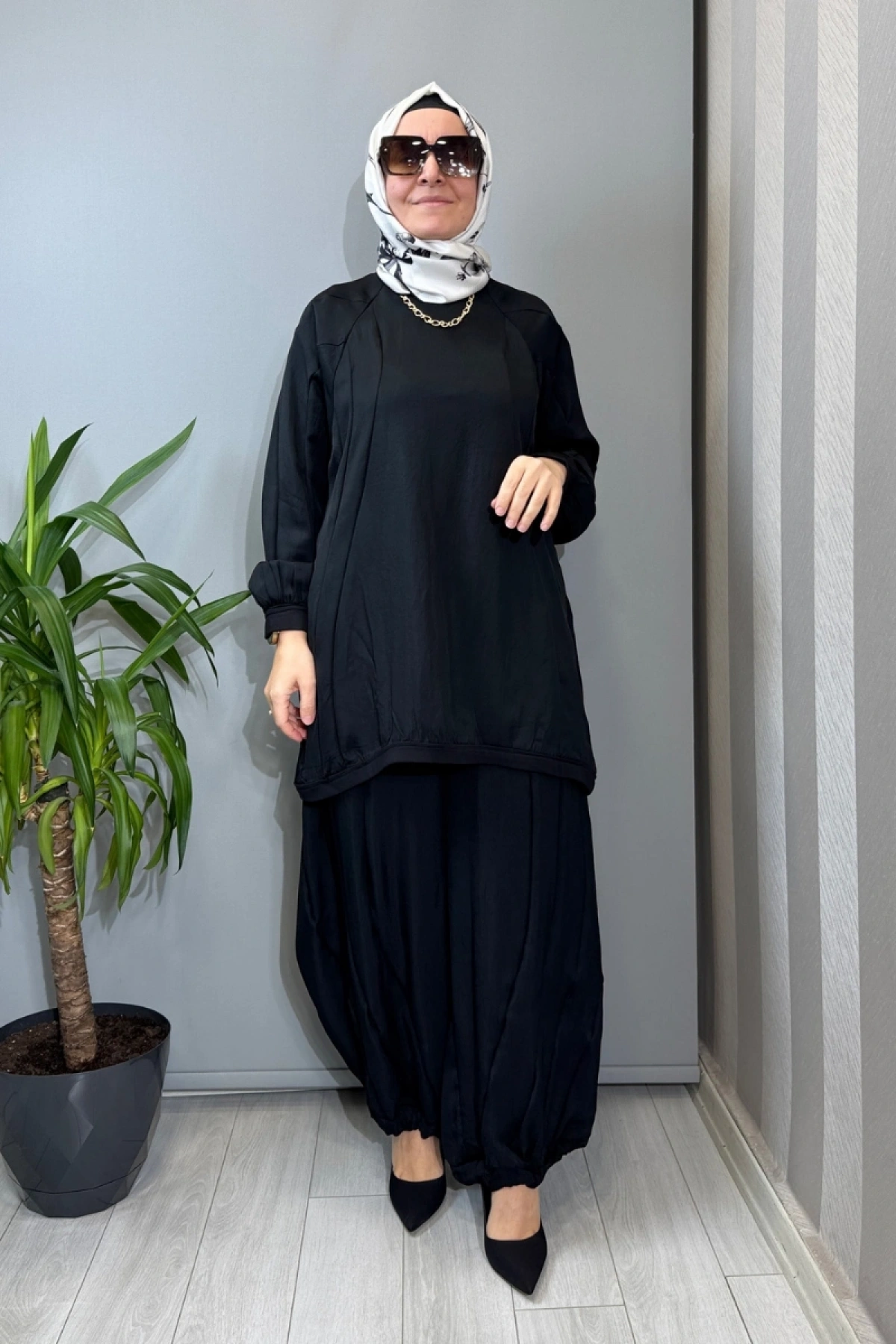 Misswhence Parça Detaylı Tunik Şalvar Takım Siyah 39022