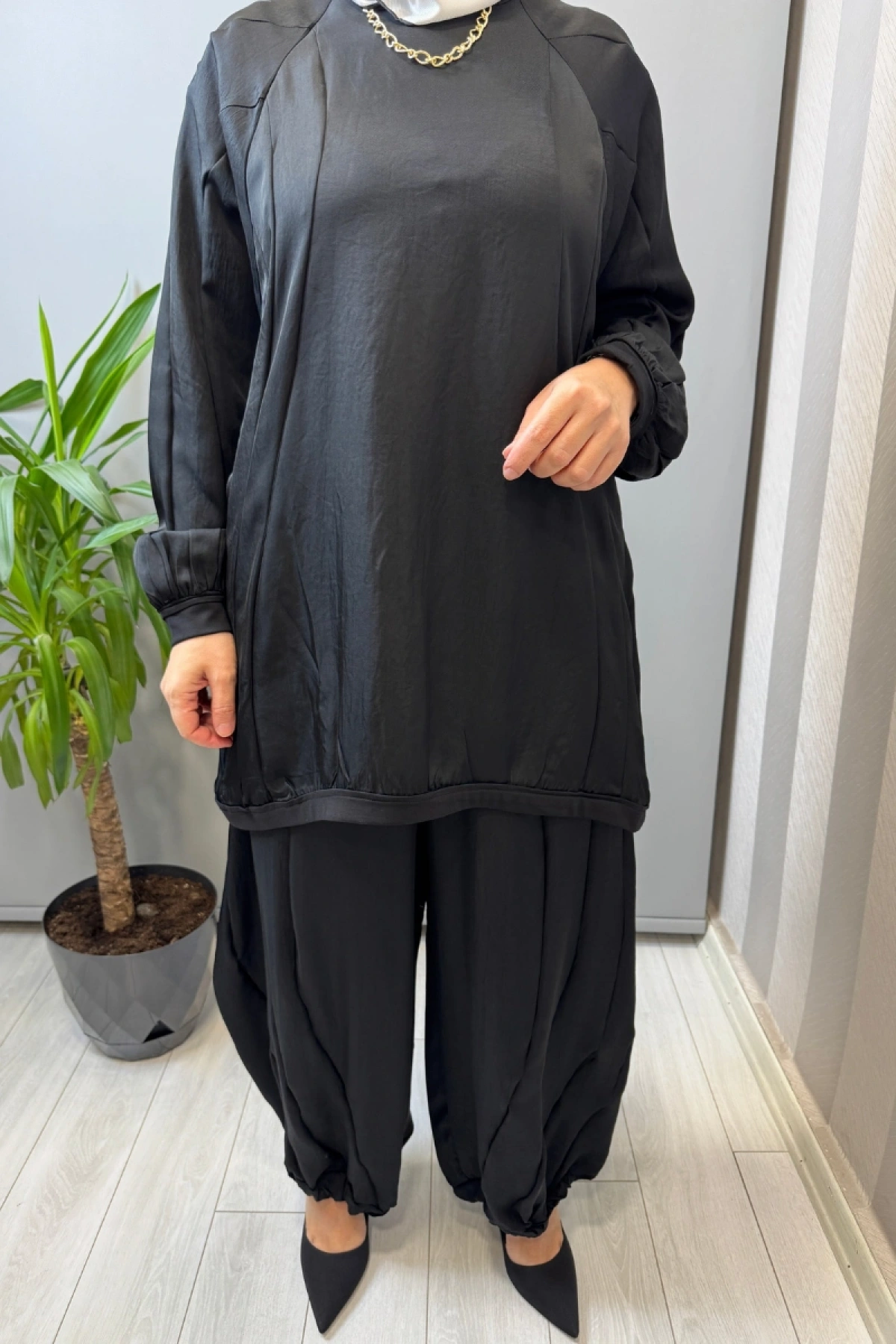 Misswhence Parça Detaylı Tunik Şalvar Takım Siyah 39022