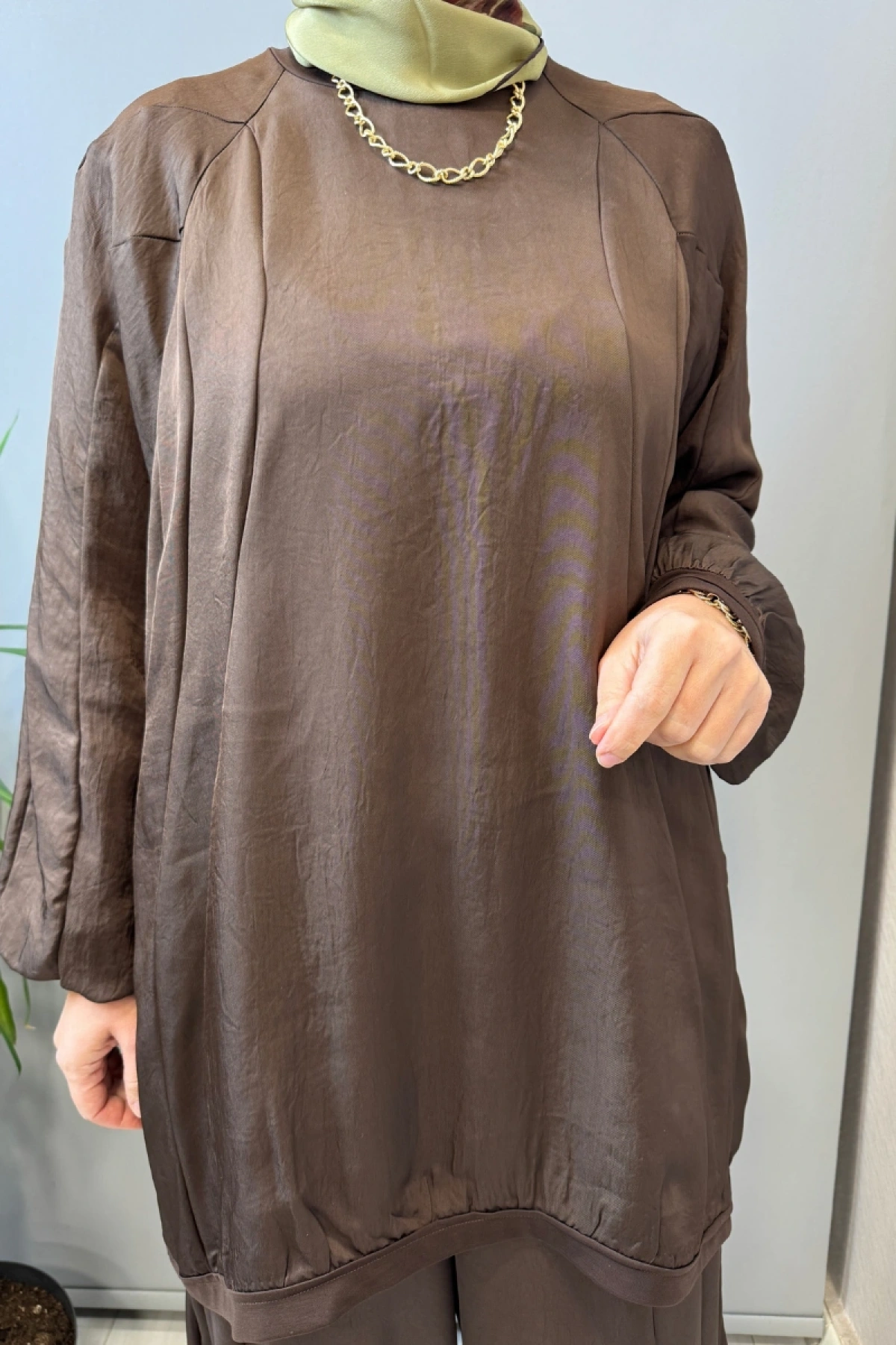 Misswhence Parça Detaylı Tunik Şalvar Takım Kahve 39022