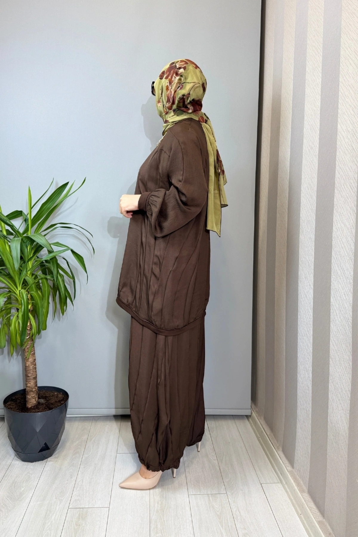 Misswhence Parça Detaylı Tunik Şalvar Takım Kahve 39022