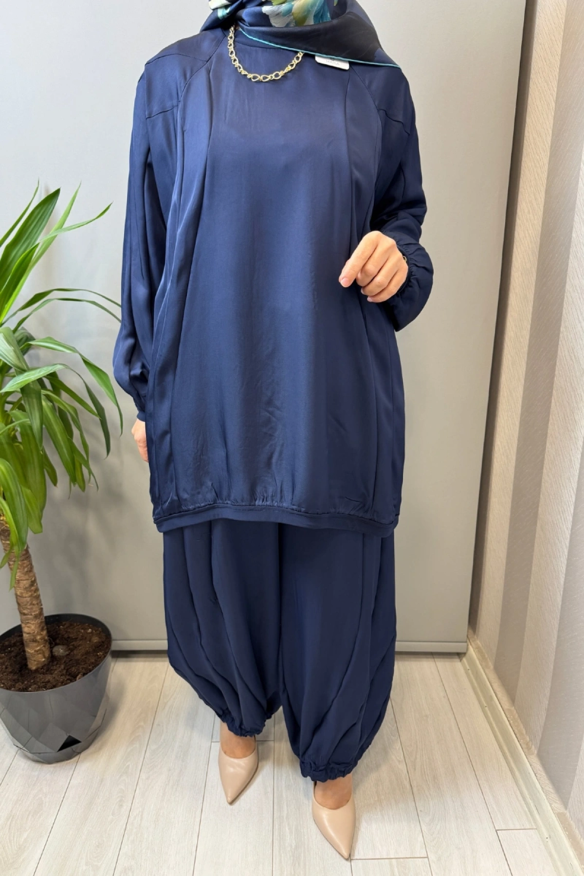 Misswhence Parça Detaylı Tunik Şalvar Takım Lacivert 39022